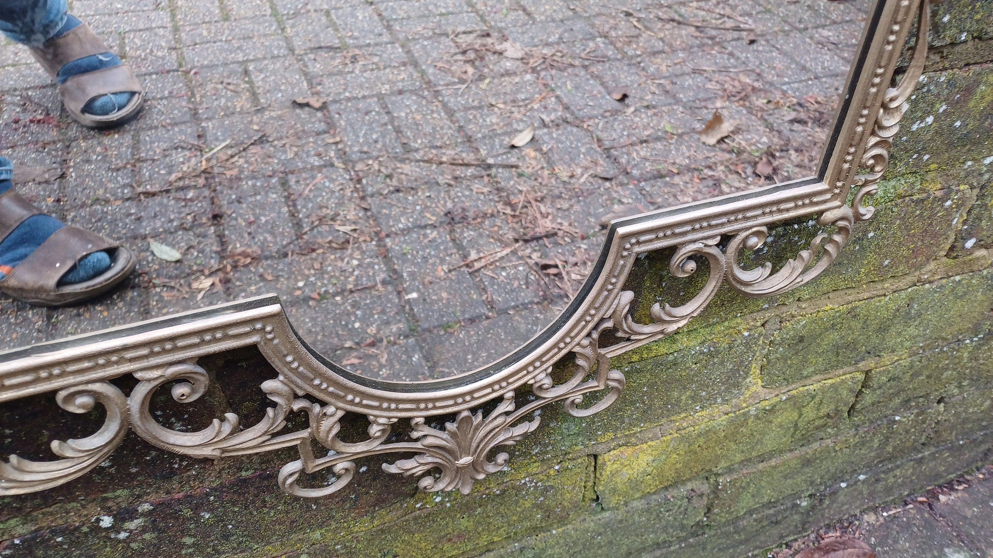Very Large Vintage Gold Brass Oriental Decorative Wall Mirror