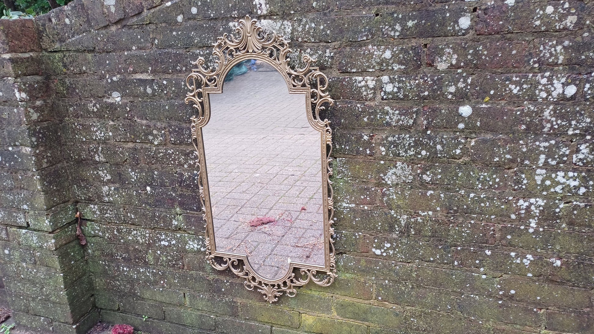 Very Large Vintage Gold Brass Oriental Decorative Wall Mirror