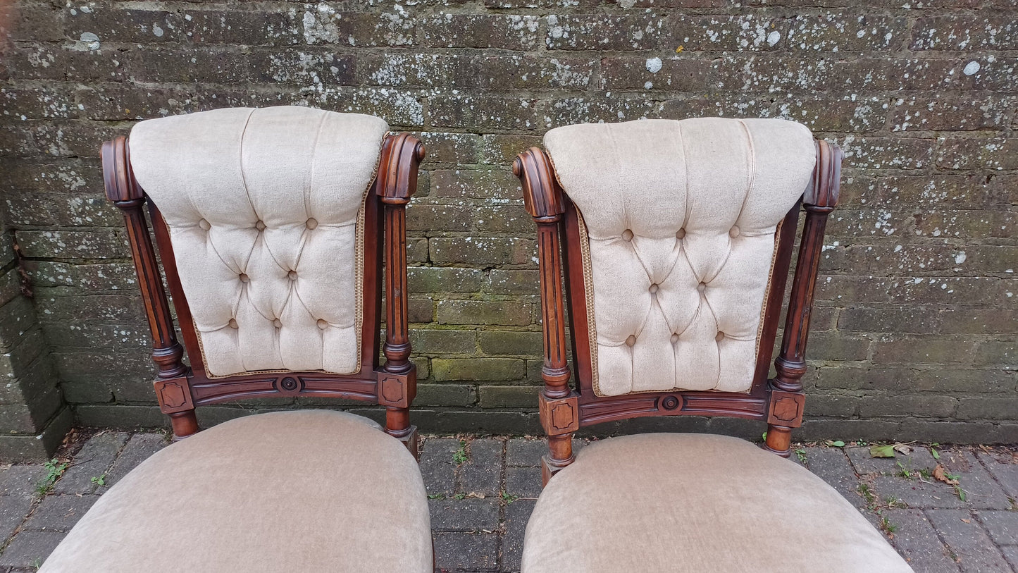Outstanding Pair or Upholstered Vintage Victorian Mahogany Dining or Occasional Chairs.