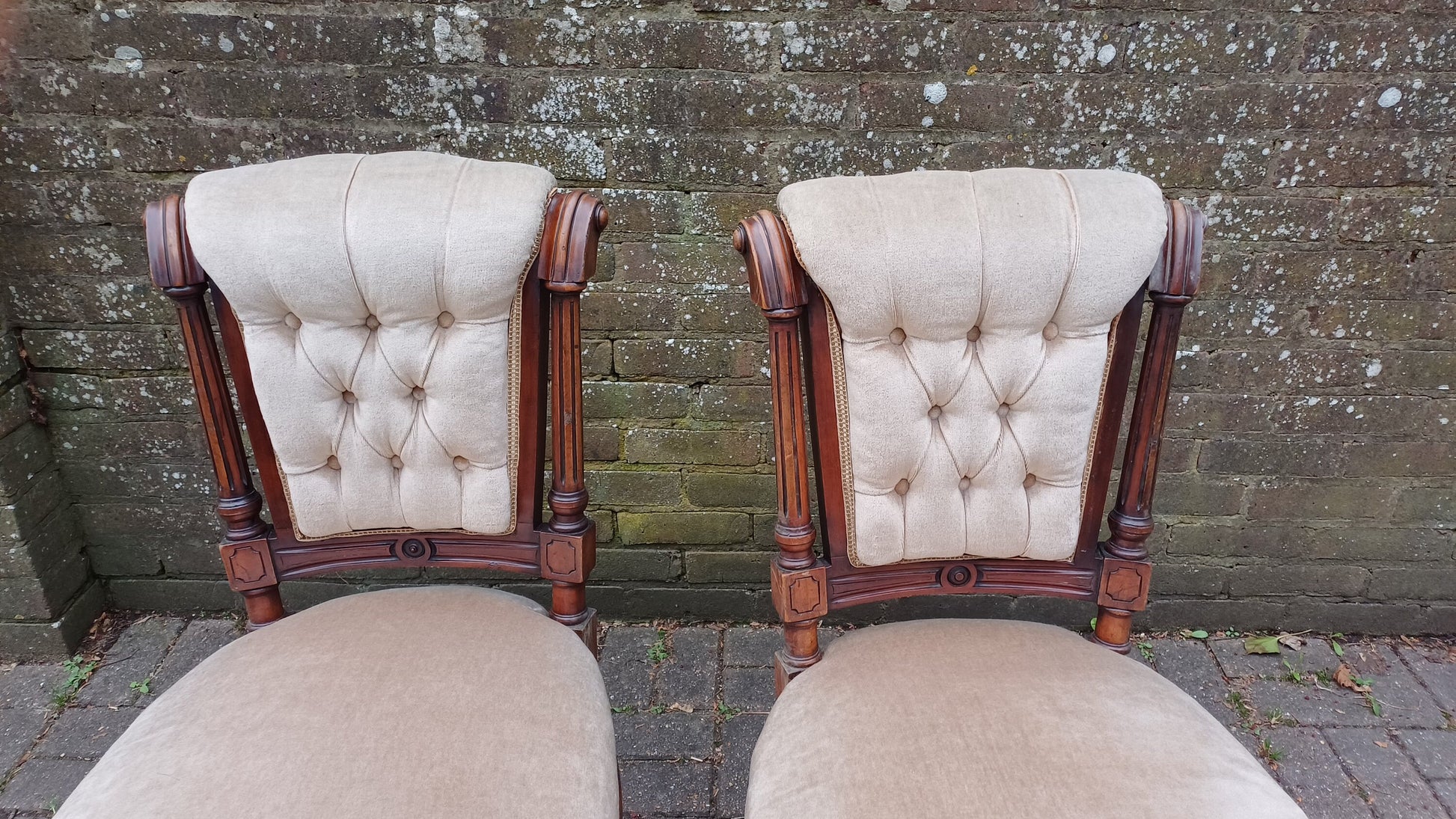 Outstanding Pair or Upholstered Vintage Victorian Mahogany Dining or Occasional Chairs.