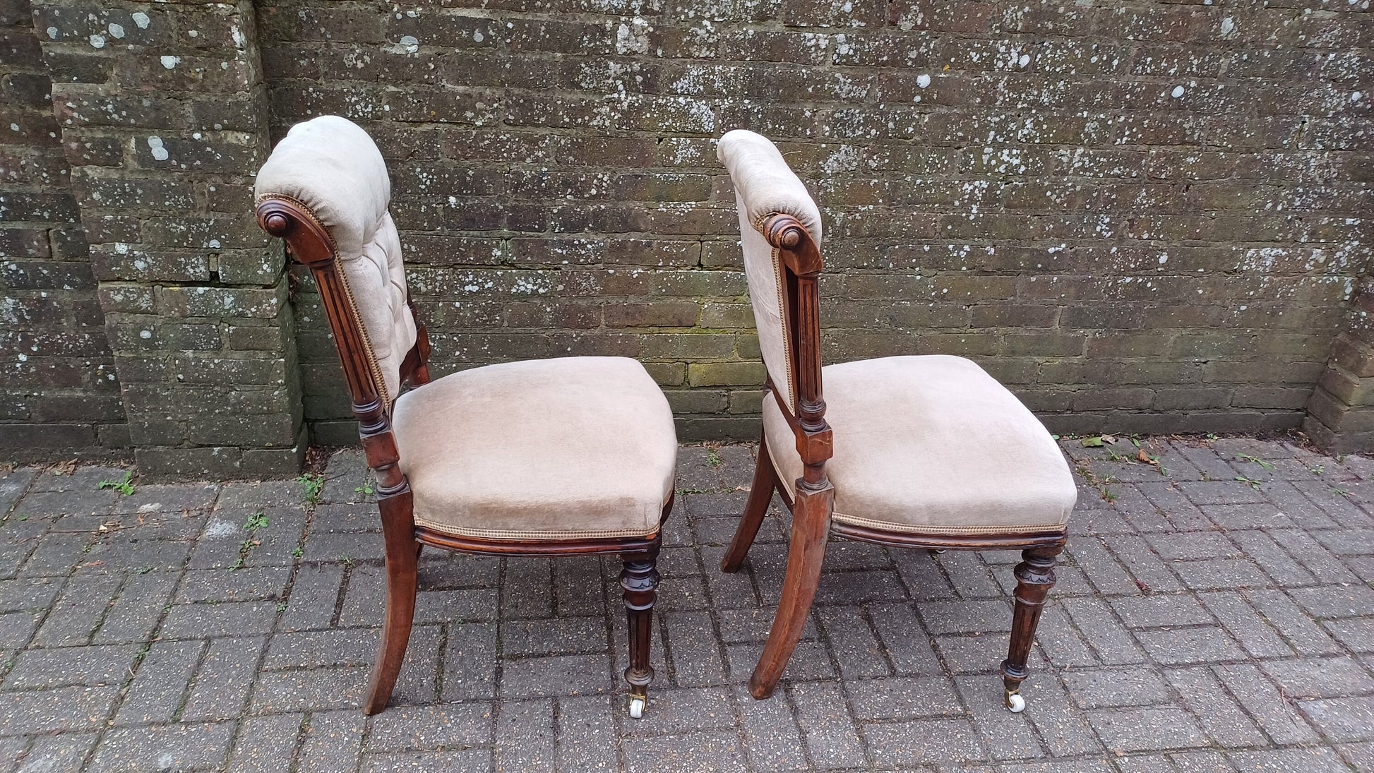 Outstanding Pair or Upholstered Vintage Victorian Mahogany Dining or Occasional Chairs.