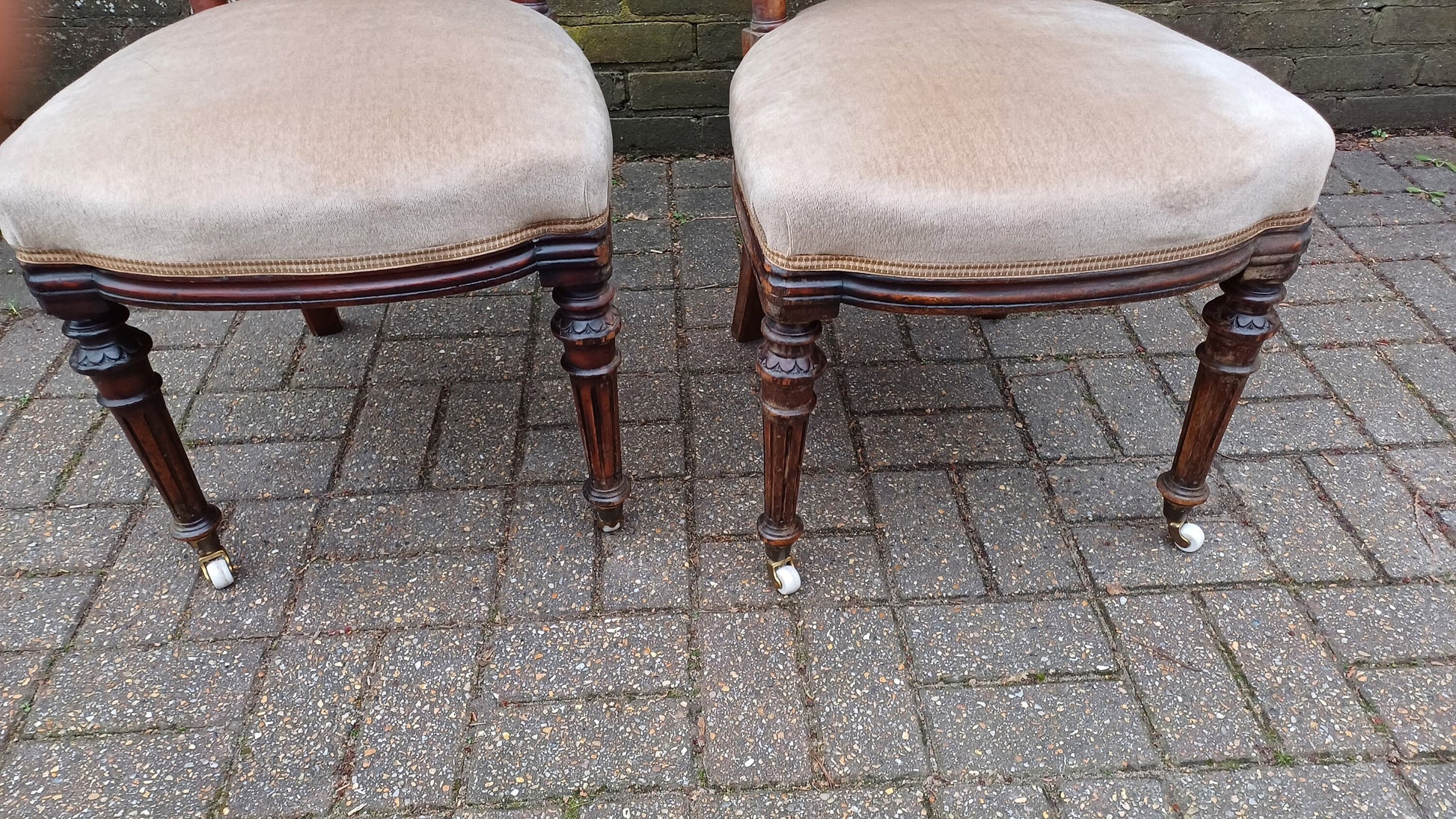 Outstanding Pair or Upholstered Vintage Victorian Mahogany Dining or Occasional Chairs.