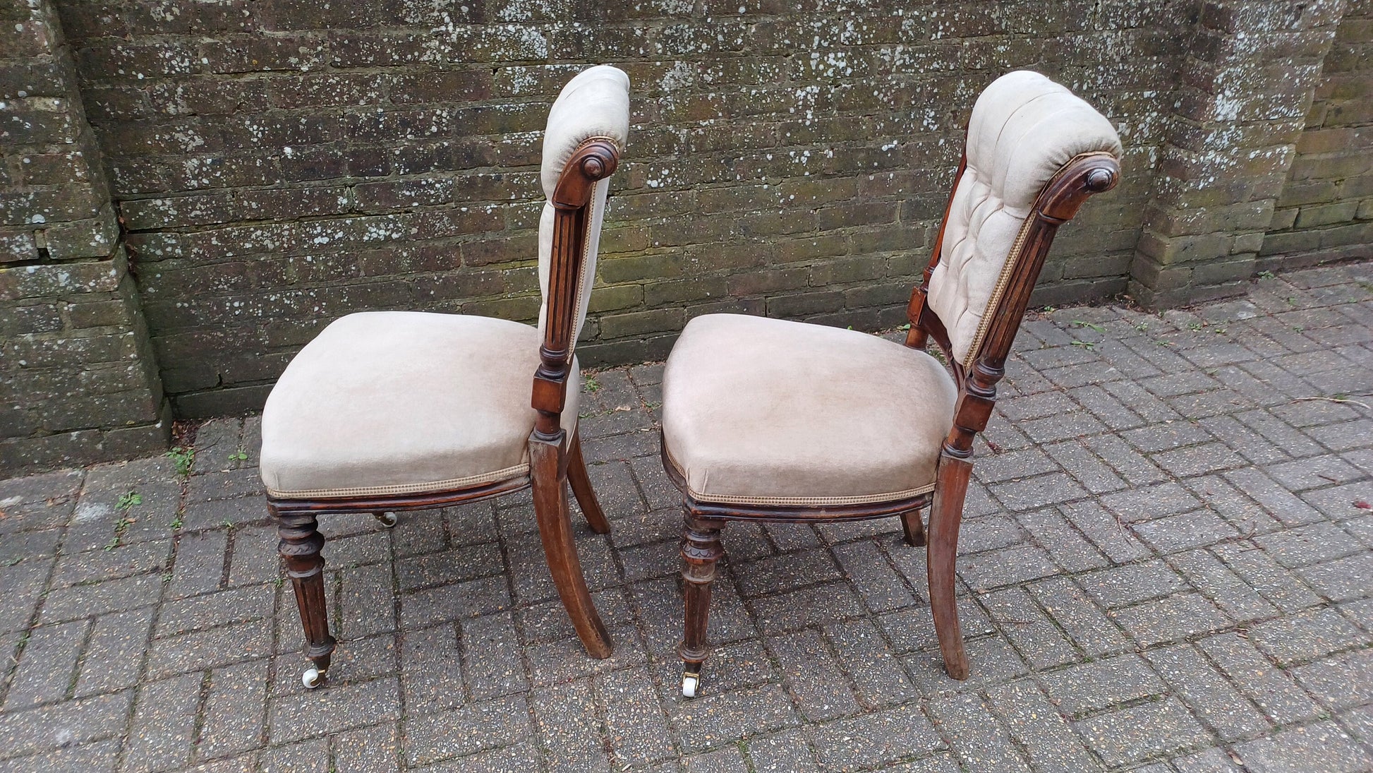 Outstanding Pair or Upholstered Vintage Victorian Mahogany Dining or Occasional Chairs.