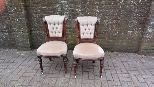 Outstanding Pair or Upholstered Vintage Victorian Mahogany Dining or Occasional Chairs.
