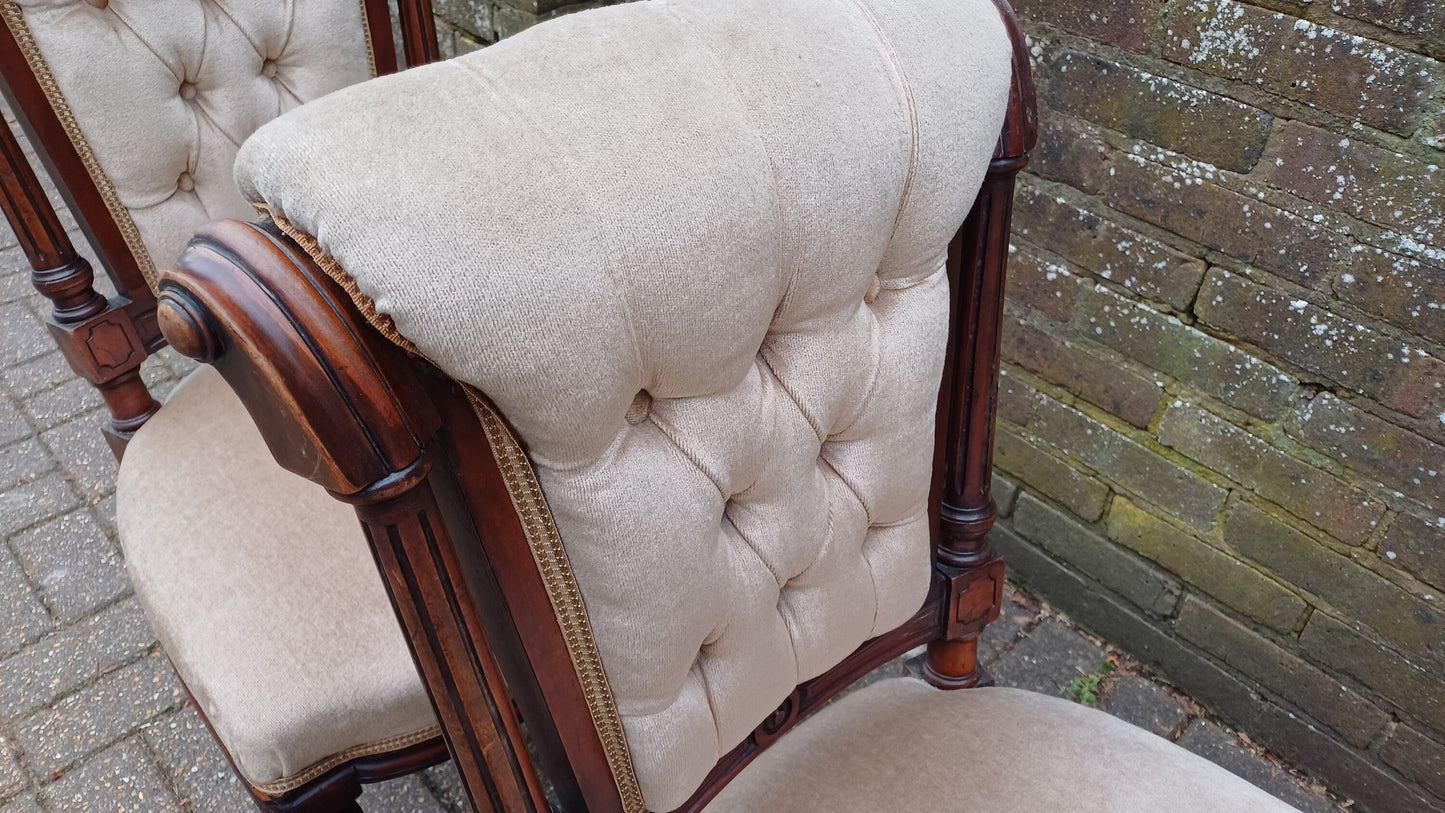 Outstanding Pair or Upholstered Vintage Victorian Mahogany Dining or Occasional Chairs.