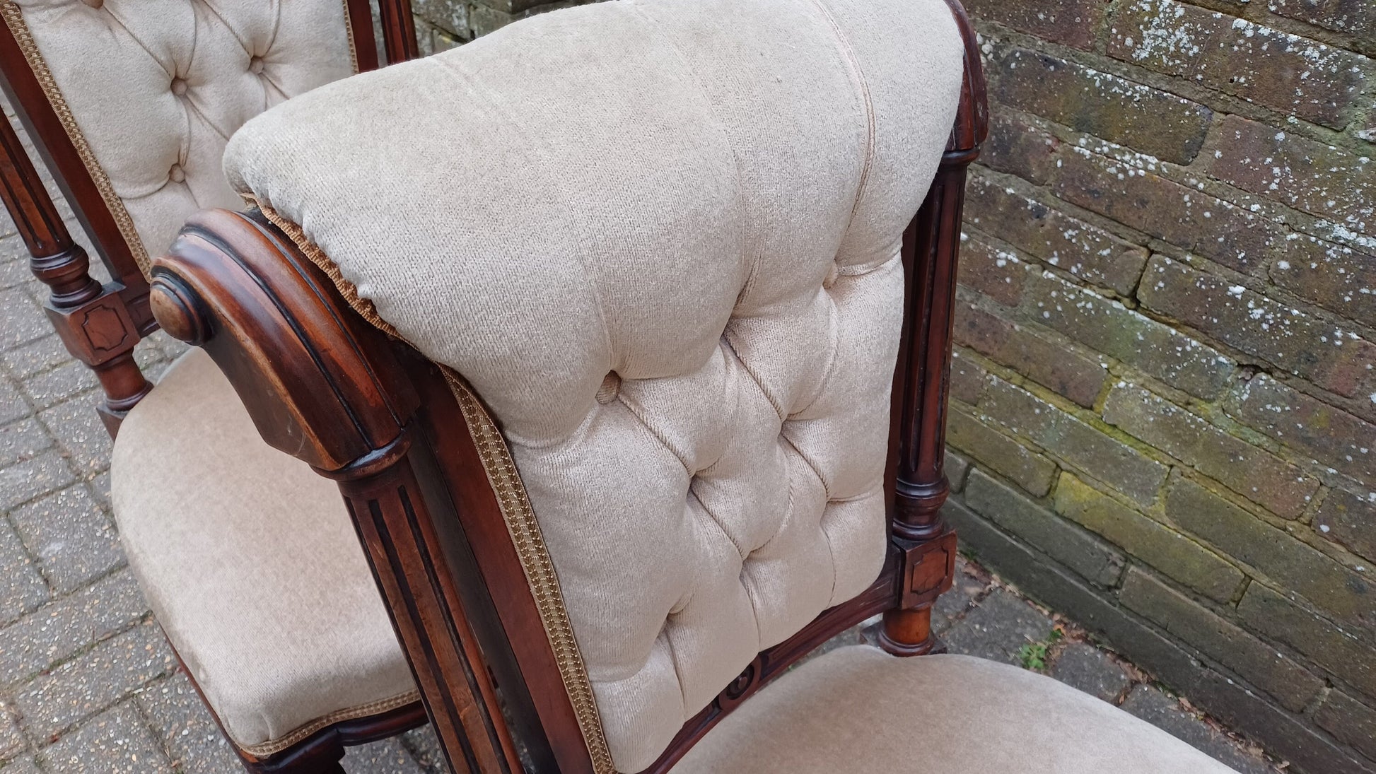 Outstanding Pair or Upholstered Vintage Victorian Mahogany Dining or Occasional Chairs.