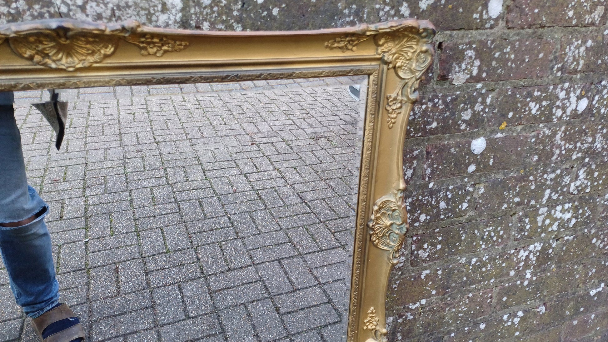 Large Vintage 70s Composite Moulded Gold Gilt Wall Mirror. Swept Frame.