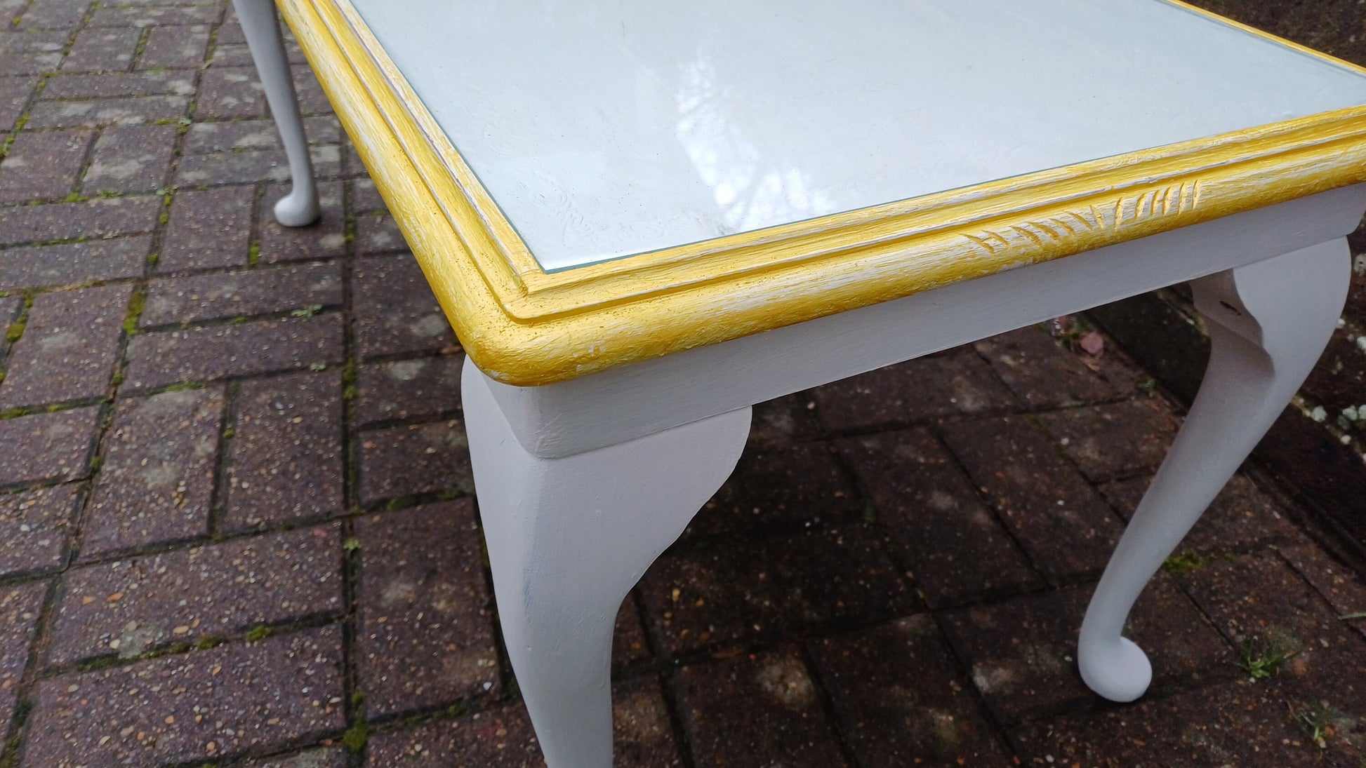 Vintage Painted Glass Top Coffee Table in Farrow and Ball Wimborne White