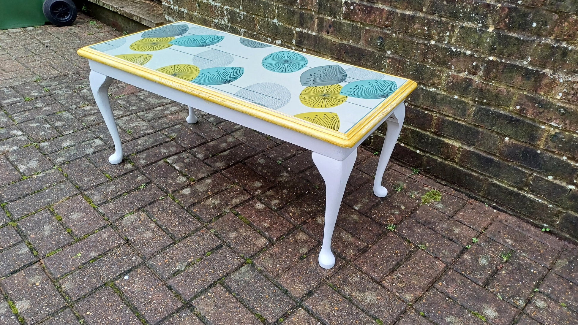 Vintage Painted Glass Top Coffee Table in Farrow and Ball and Sanderson Dandelion Decoupage.
