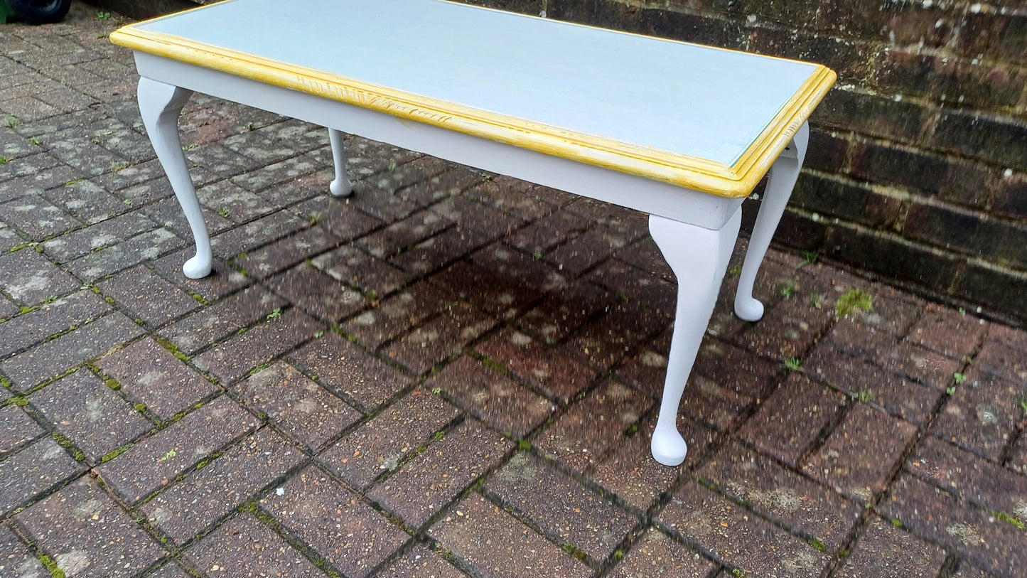 Vintage Painted Glass Top Coffee Table in Farrow and Ball Wimborne White