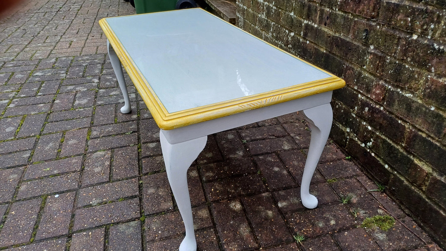 Vintage Painted Glass Top Coffee Table in Farrow and Ball Wimborne White