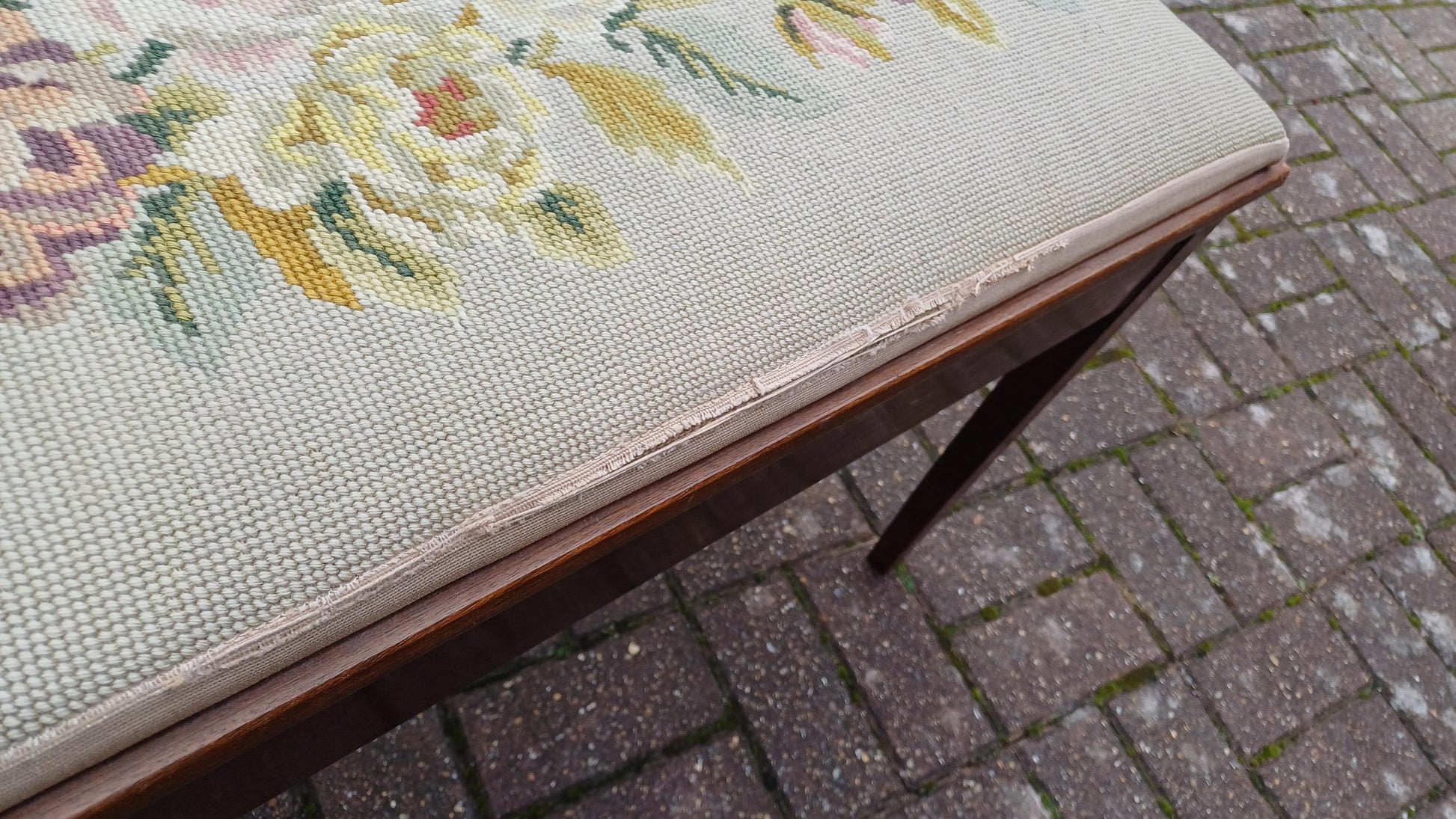 Vintage Sturdy Mahogany Double Piano Stool with Storage Compartment Tapestry Seat.