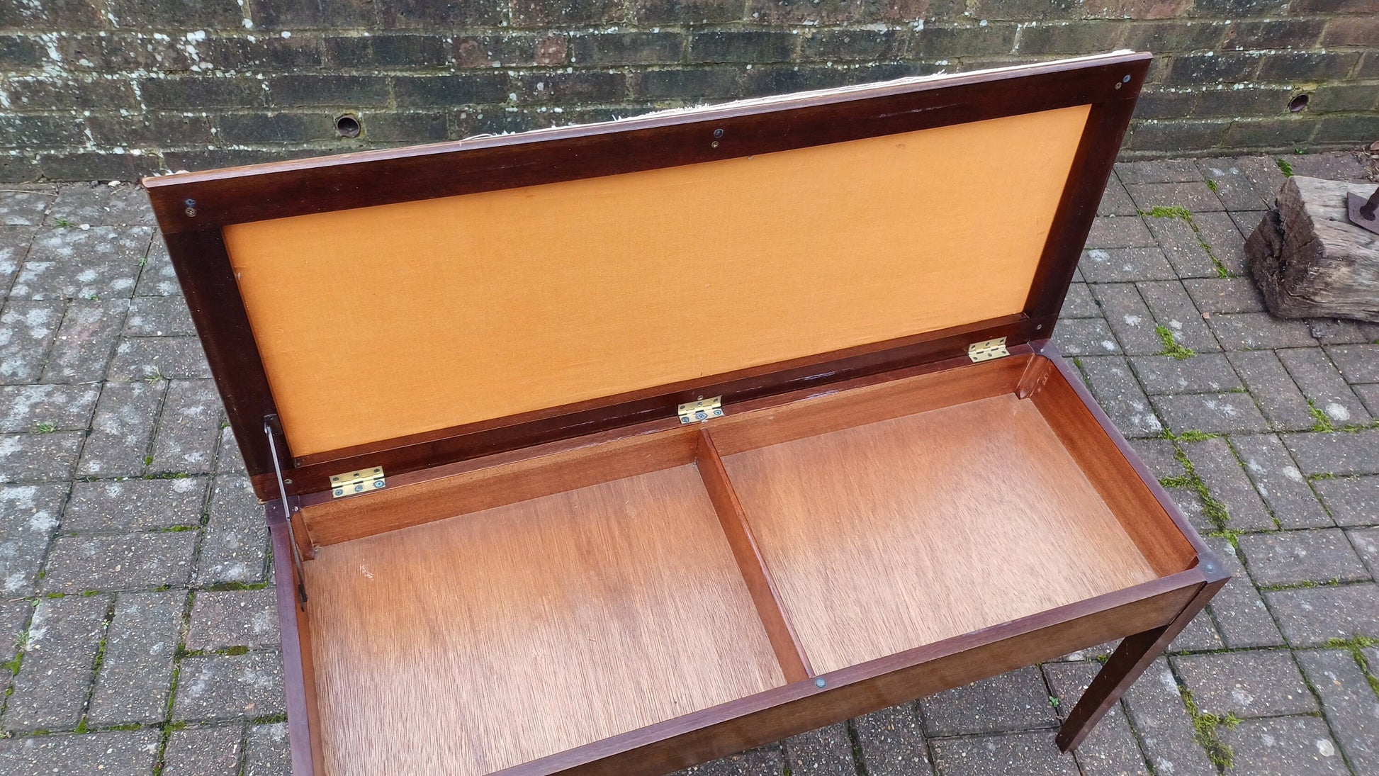 Vintage Sturdy Mahogany Double Piano Stool with Storage Compartment Tapestry Seat.