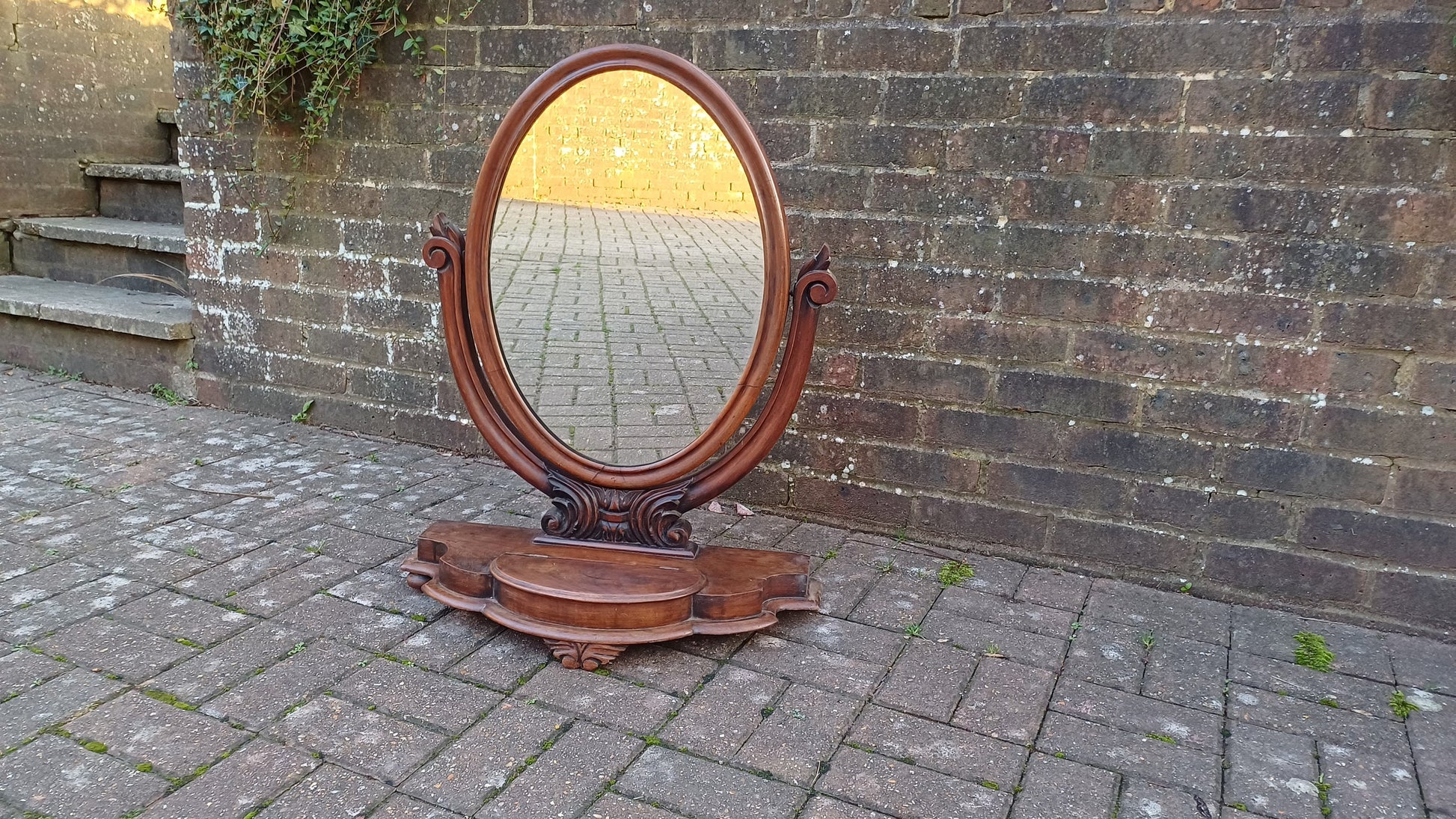 Huge Outstanding Vintage Oval Victorian Dressing Table Mirror.