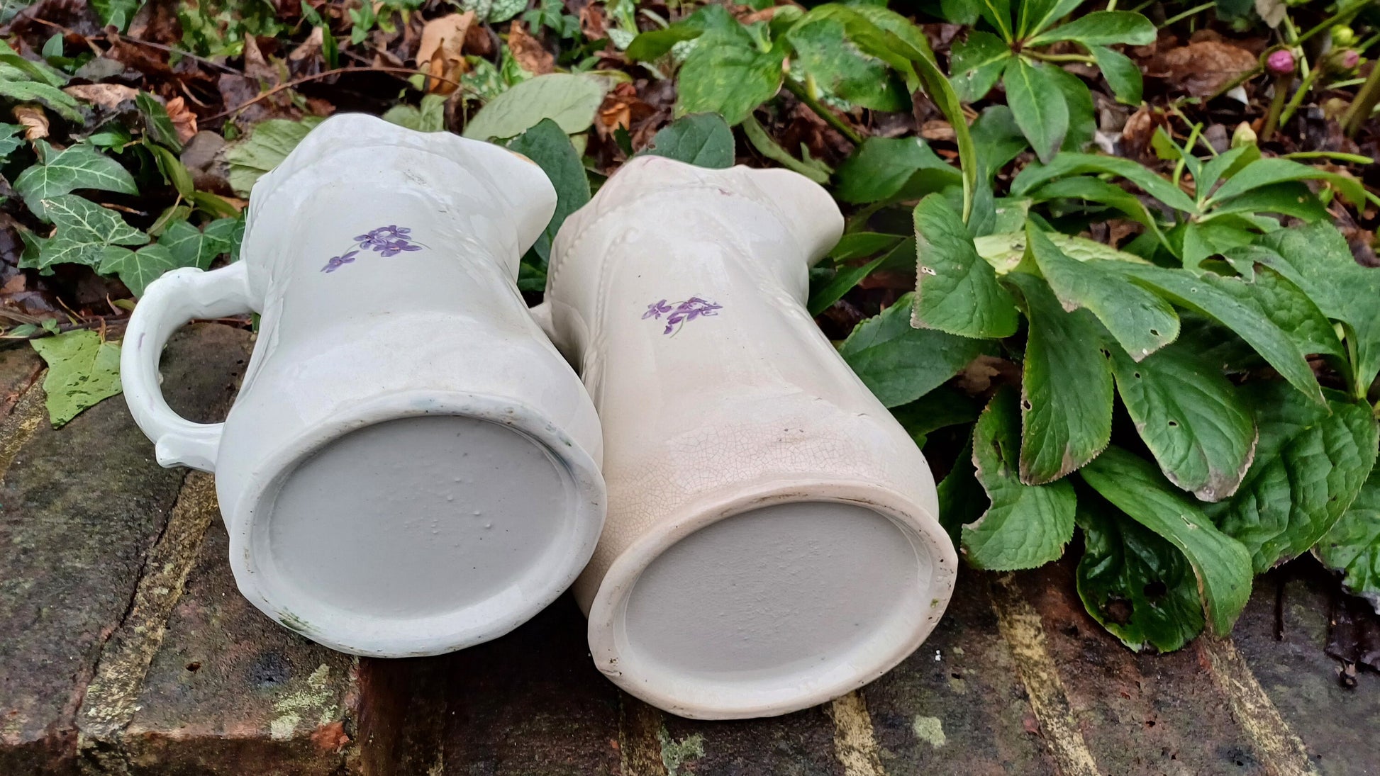 Victorian Jugs - two matching - large and medium size - floral and gilt detail
