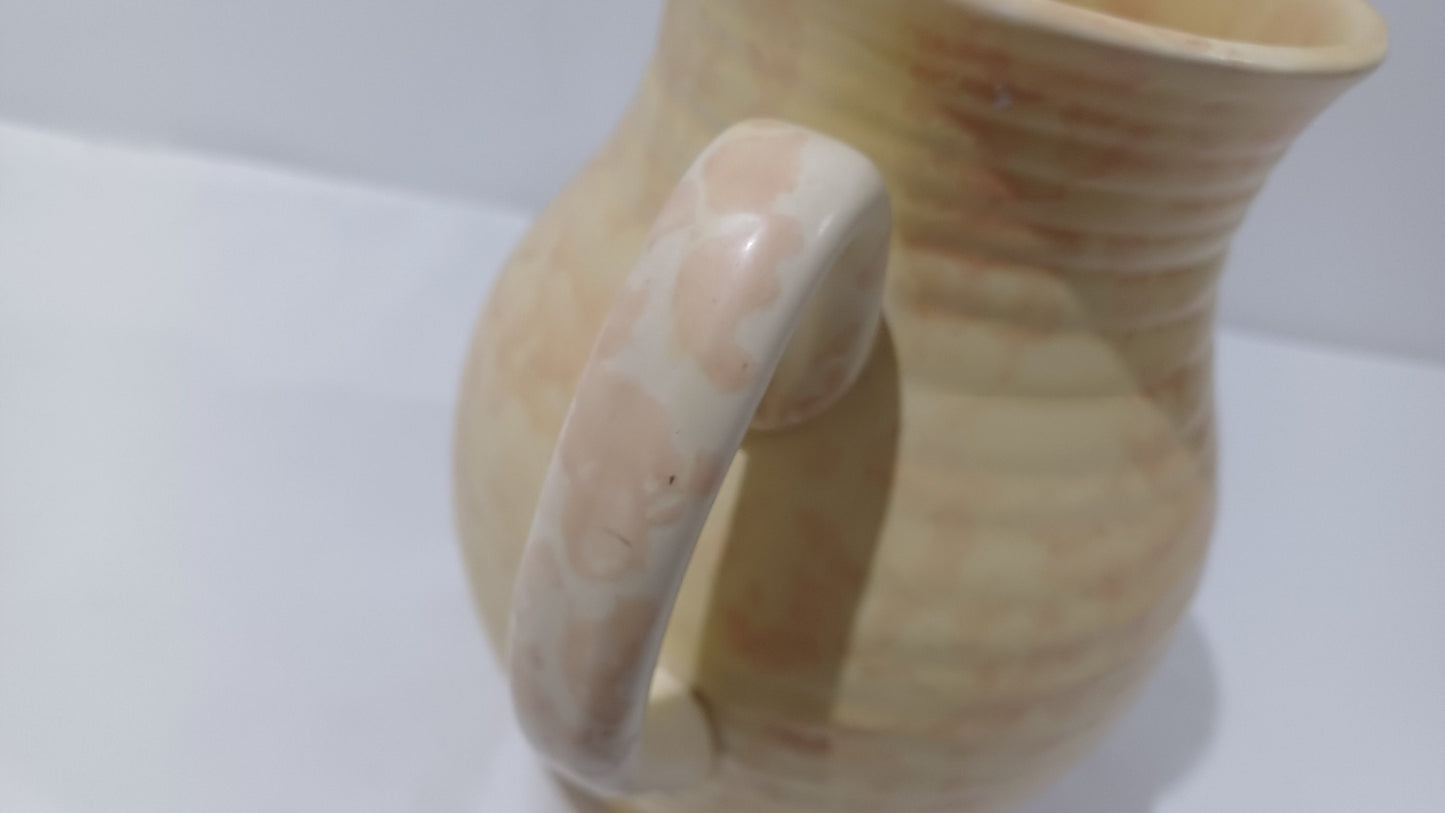 Cream Arthur Wood Vintage Jug Vase - pink mottled pattern - ribbed detail - large jug vase