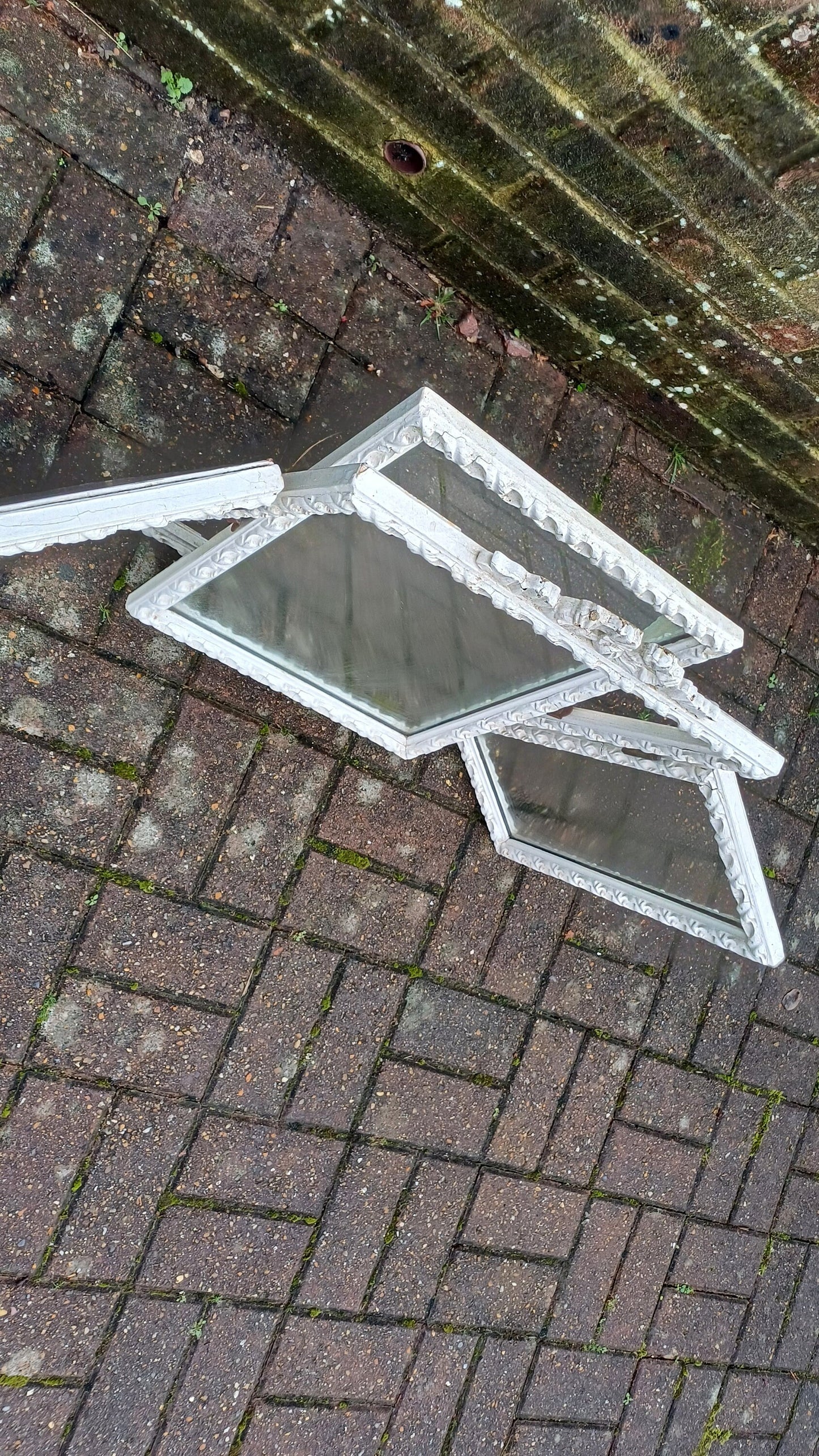 Vintage Painted Wooden Triple Dressing Table Mirror Adjustable Ribbon Decoration.