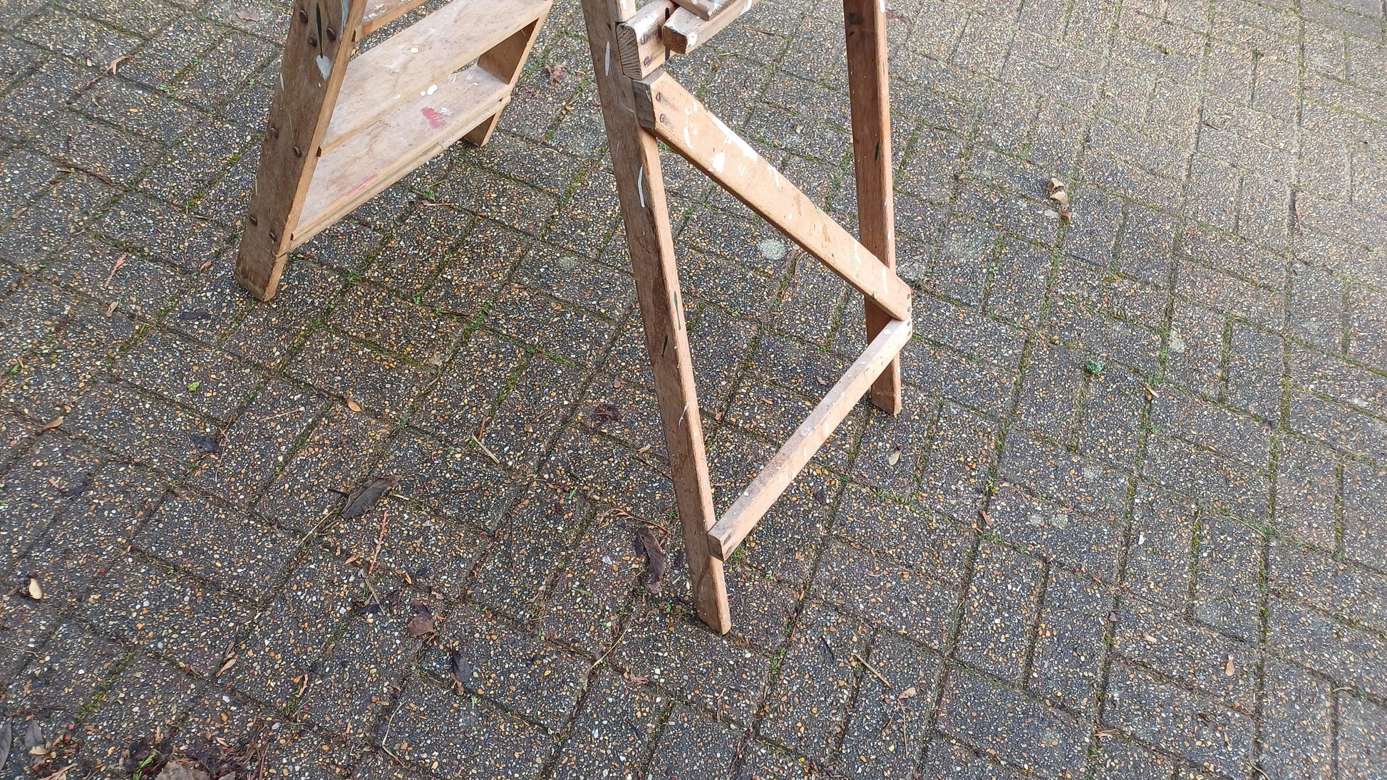 Characterful Vintage Folding Fold Away Wooden Step Ladder.