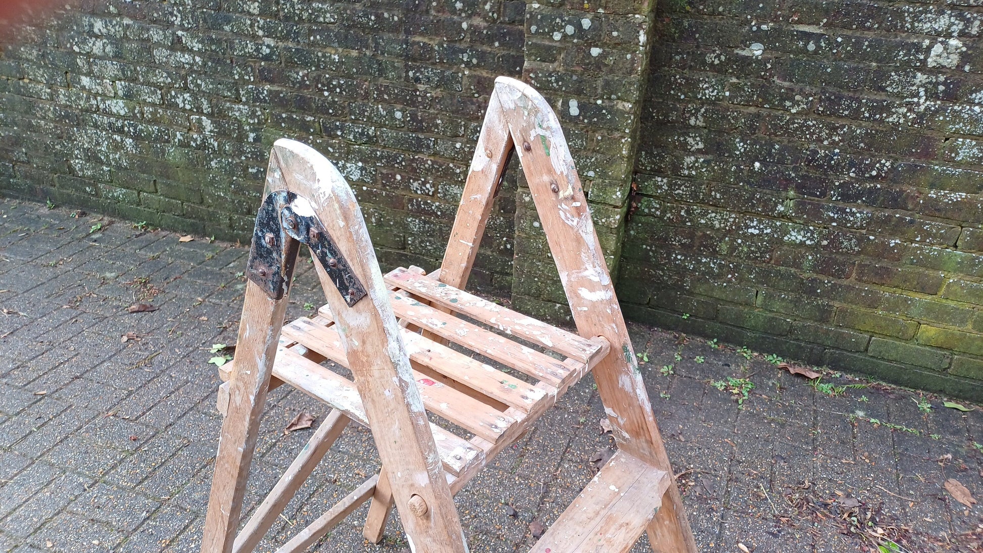Characterful Vintage Folding Fold Away Wooden Step Ladder.