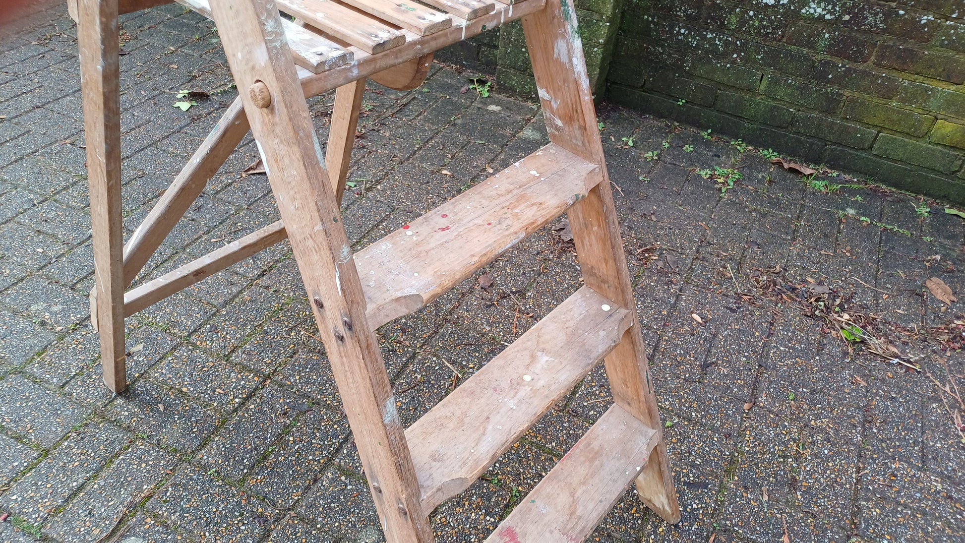 Characterful Vintage Folding Fold Away Wooden Step Ladder.