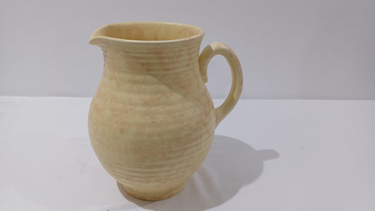 Cream Arthur Wood Vintage Jug Vase - pink mottled pattern - ribbed detail - large jug vase