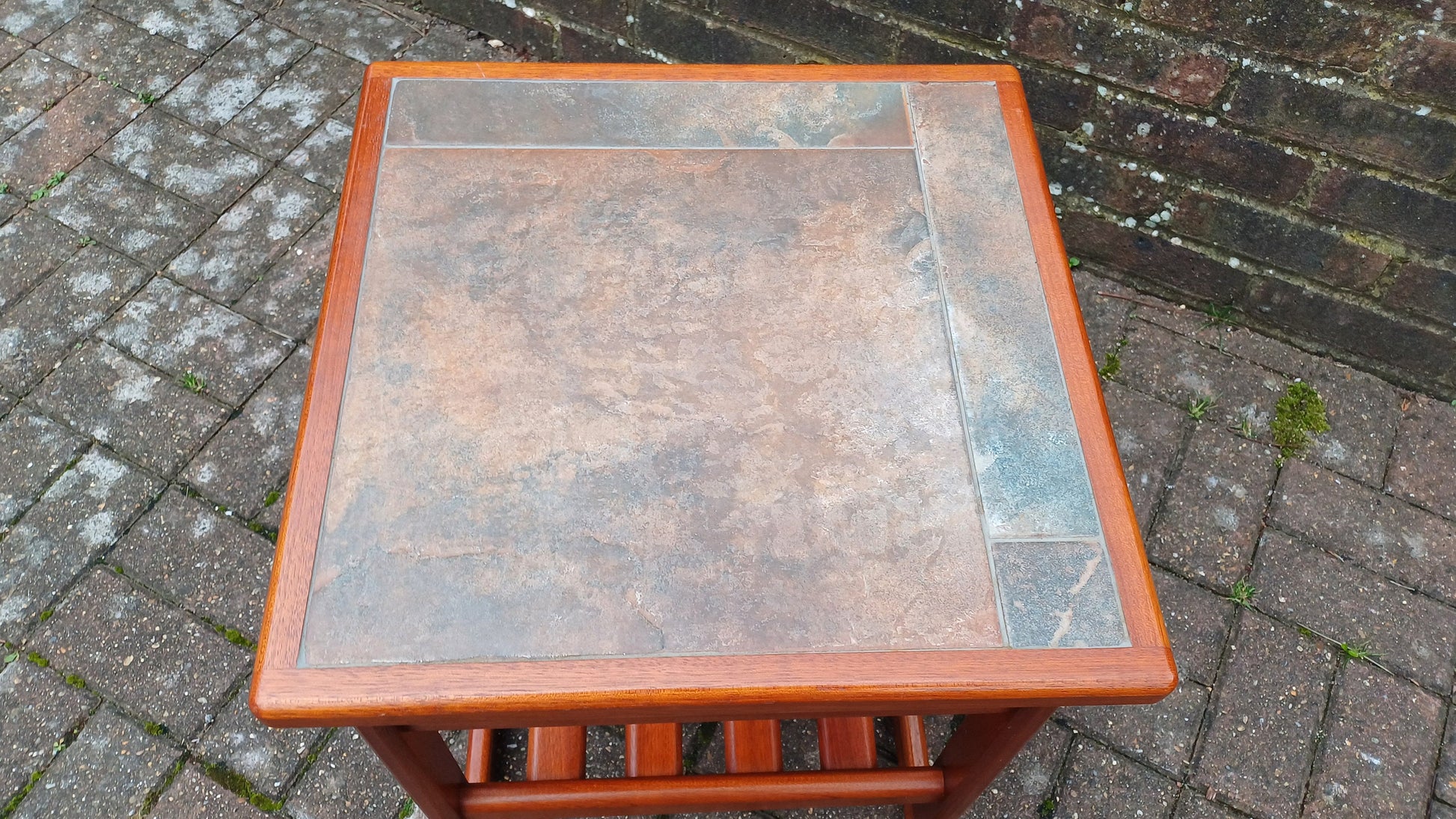 Superb Retro Mahogany Coffee Side Table Stoneware Tile Top Near Mint Condition Square.