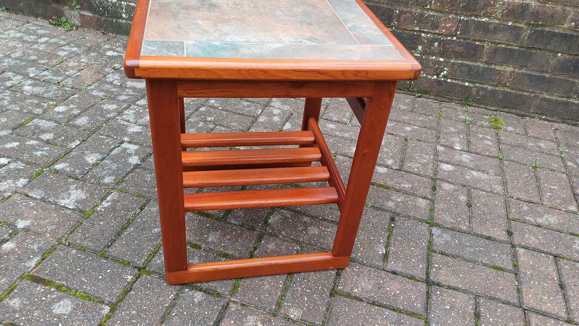Superb Retro Mahogany Coffee Side Table Stoneware Tile Top Near Mint Condition Square.