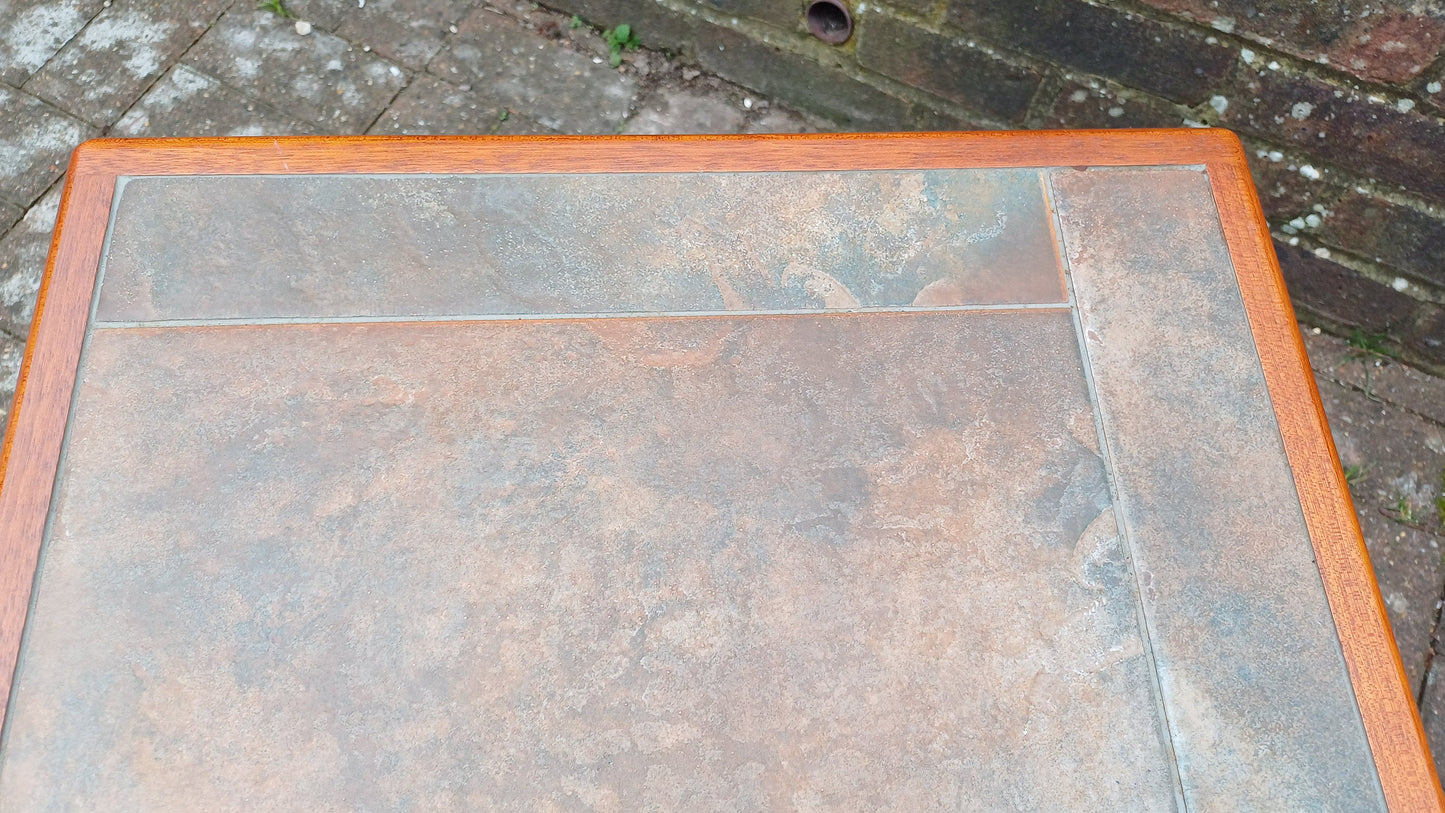 Superb Retro Mahogany Coffee Side Table Stoneware Tile Top Near Mint Condition Square.