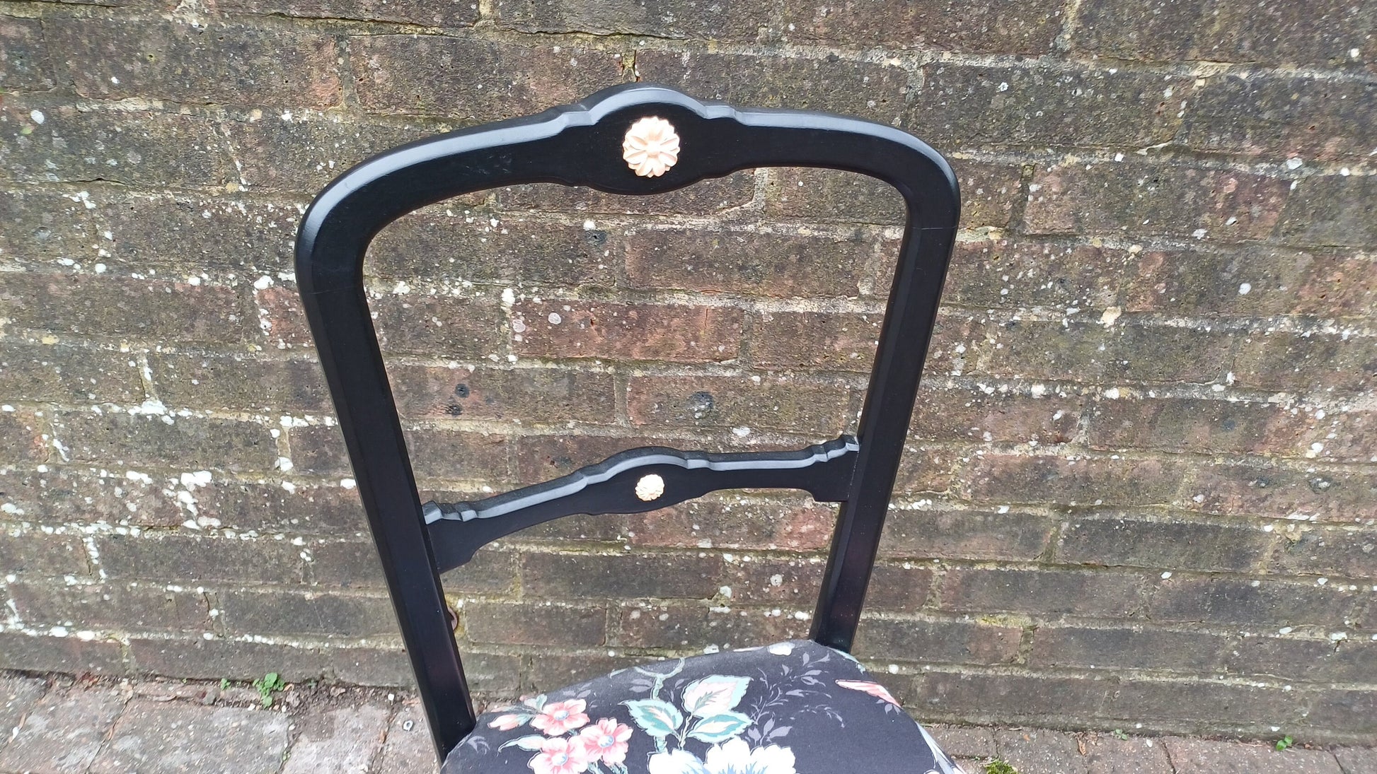 Beautifully Restored Painted Black Occasional Chair. Newly Upholstered Still Life Fabric.