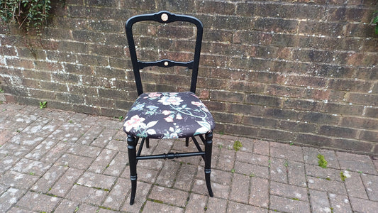 Beautifully Restored Painted Black Occasional Chair. Newly Upholstered Still Life Fabric.