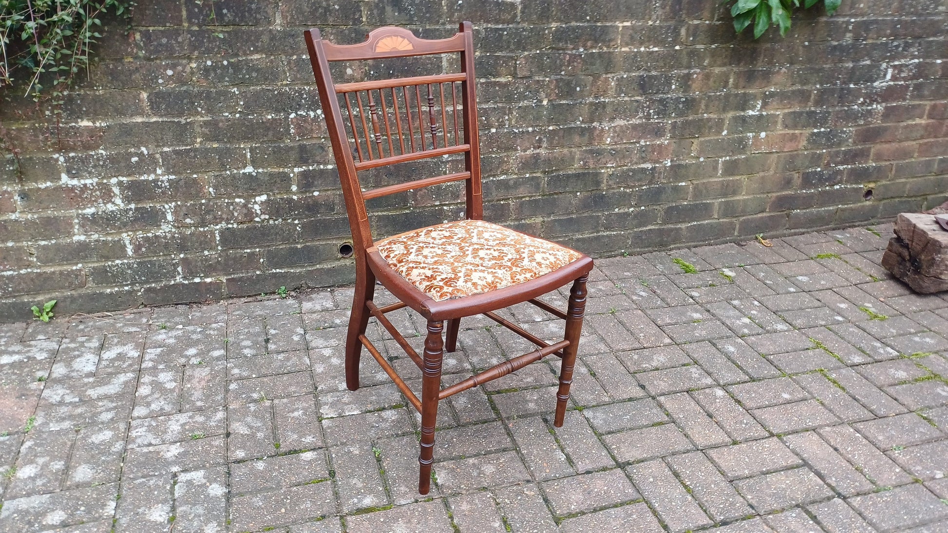 Beautifully Restored Upholstered Inlaid Mahogany Occasional Chair.