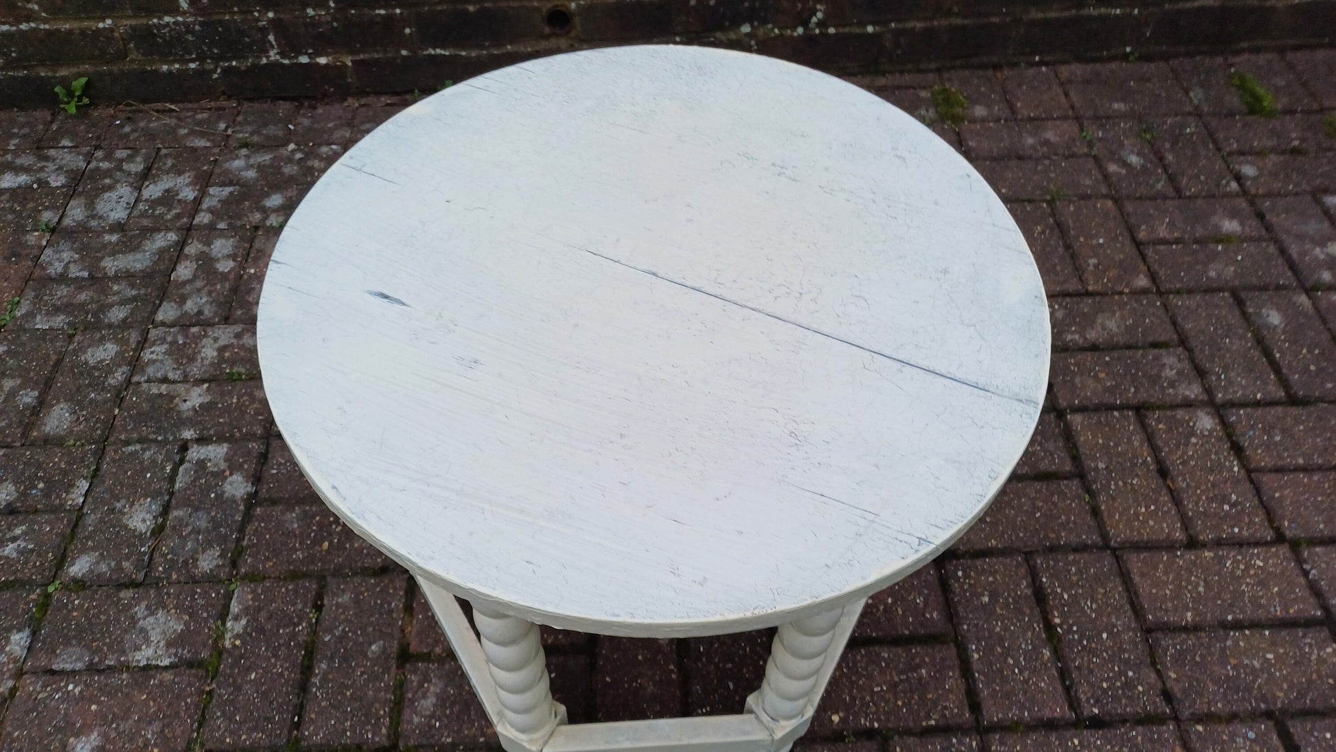 Vintage Solid Hardwood Painted Shabby Chic Coffee Table Bobbin Legs Distressed Finish