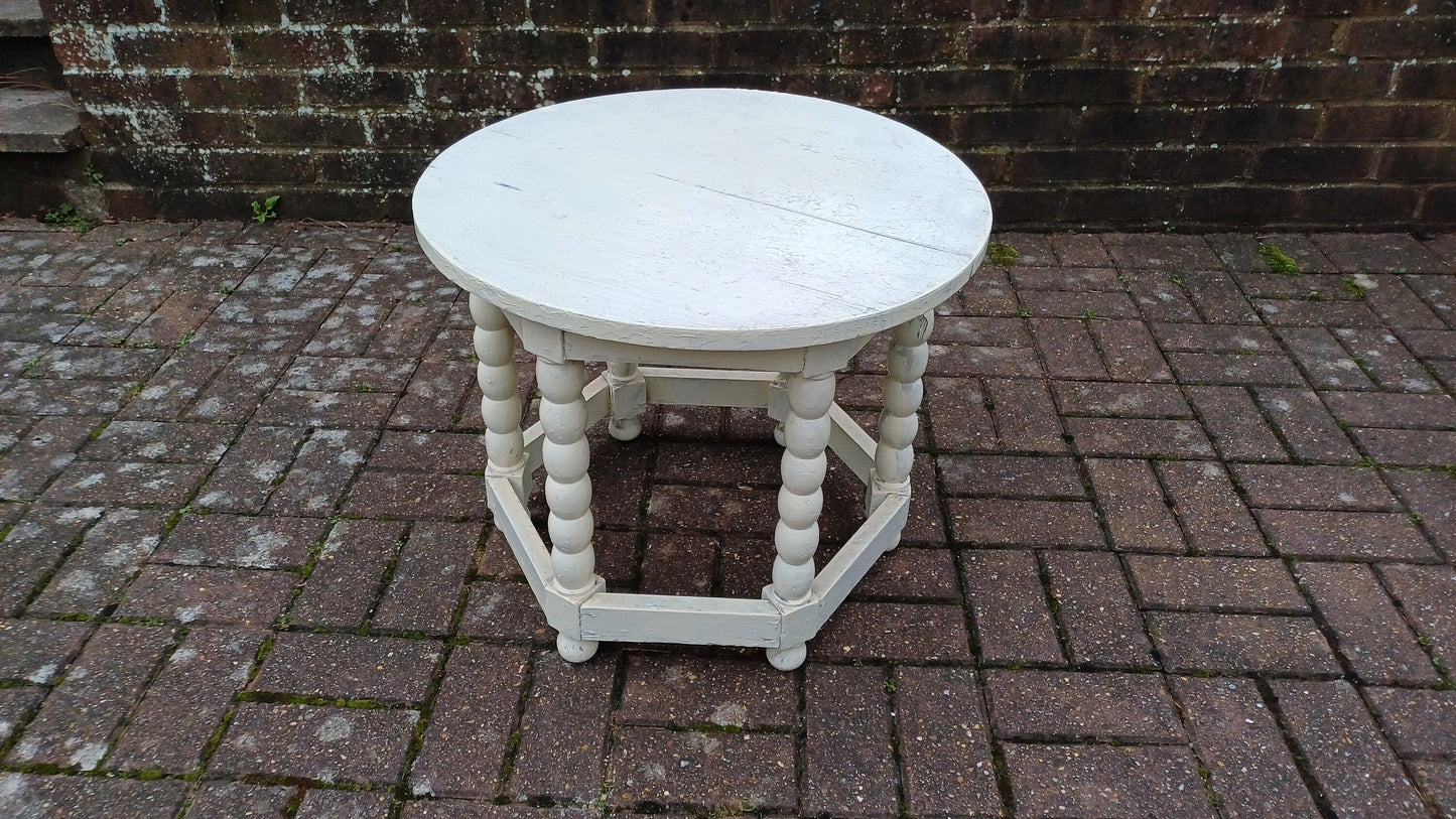 Vintage Solid Hardwood Painted Shabby Chic Coffee Table Bobbin Legs Distressed Finish