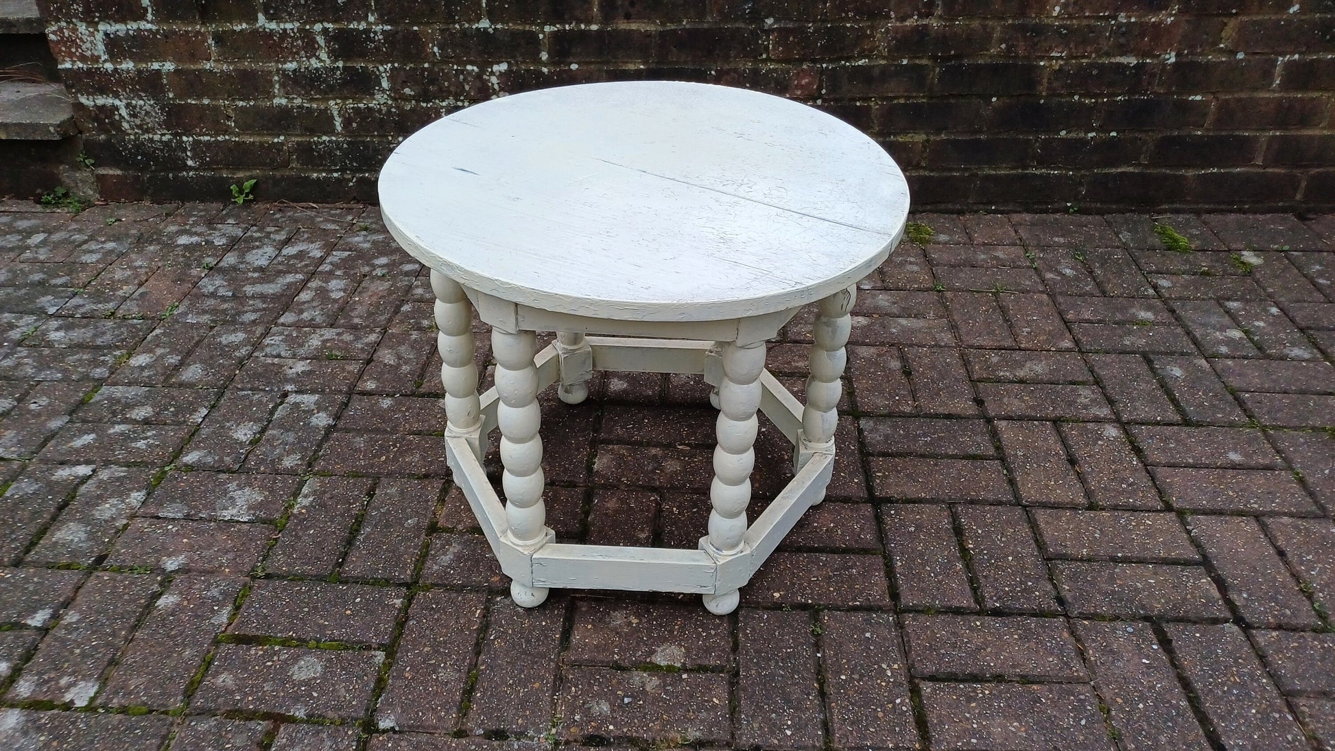 Vintage Solid Hardwood Painted Shabby Chic Coffee Table Bobbin Legs Distressed Finish