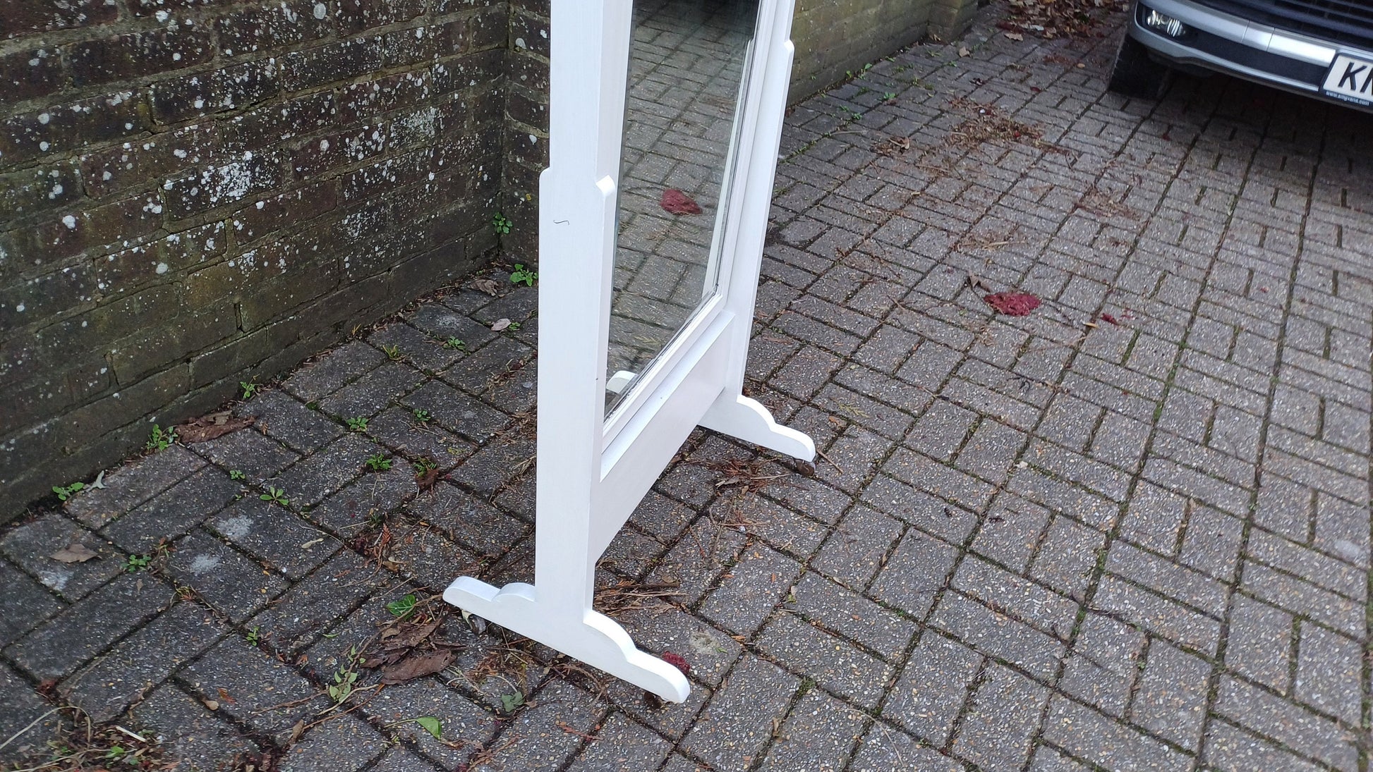 Large Early 20th Century Vintage Cheval Mirror. Solid Wood. Farrow and Ball Wimborne White.