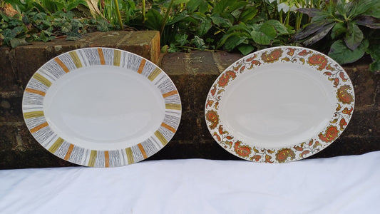 Two Pair of Vintage Retro Midwinter Serving Plates Fish Meat or Pastries Mid 20th Century Excellent Condition Sienna and Baroque