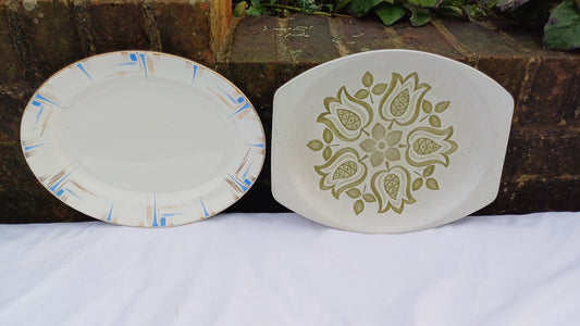 Two Pair of Vintage Retro Serving Plates Fish Meat or Pastries Mid 20th Century Pallissy and J&G Meakin ‘Maidstone’