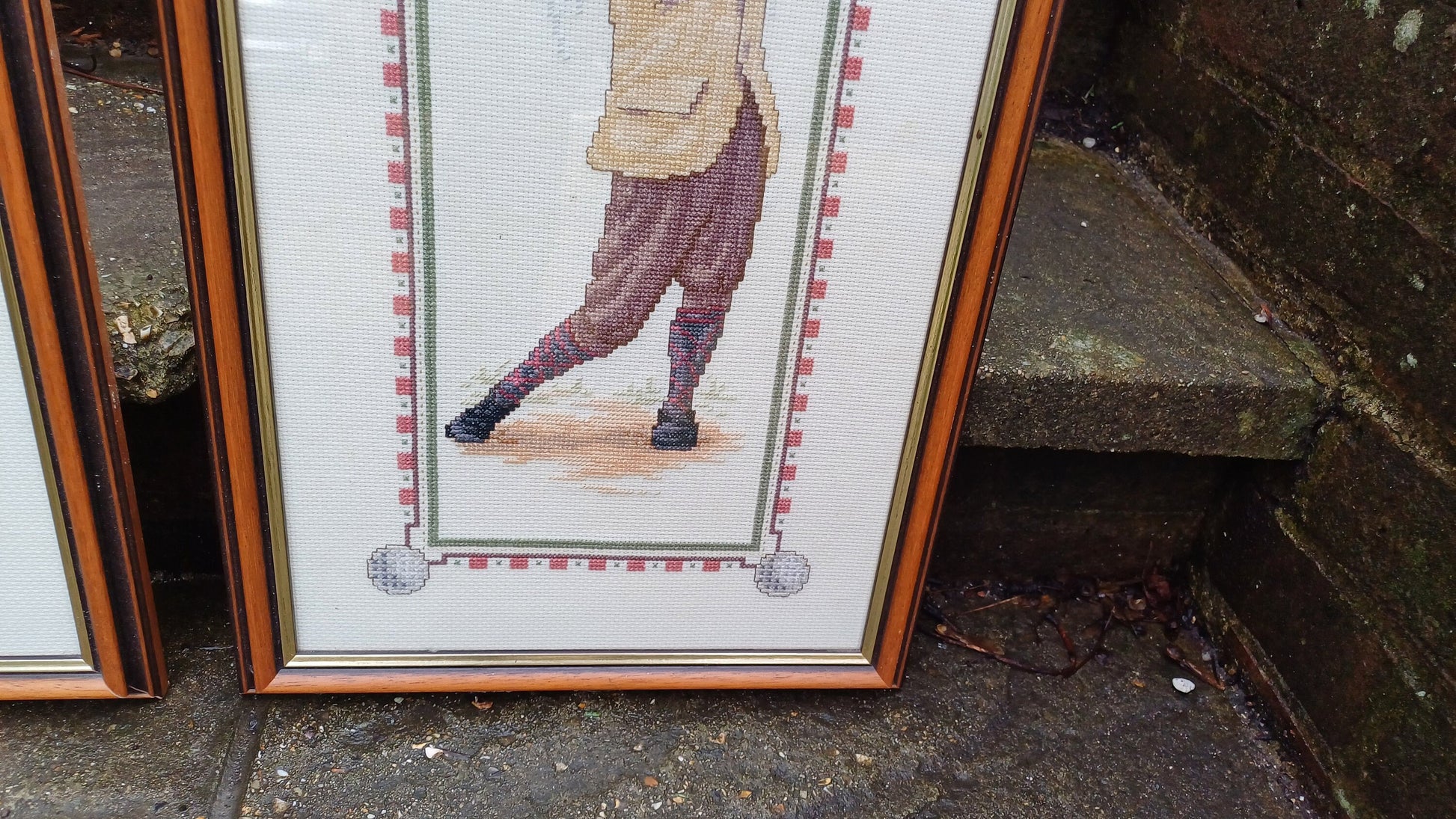 Large Pair of Vintage Style Tapestry Golf Pictures Man and Woman Driving