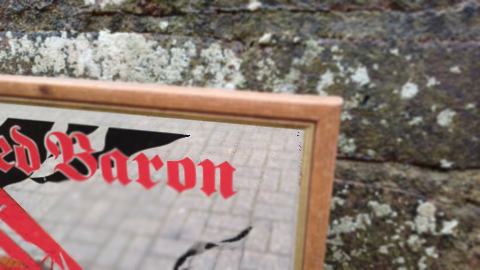 Classic 70s Retro 'The Red Baron' Richthofen Aeroplane WW1 Mirror. Wooden Frame.