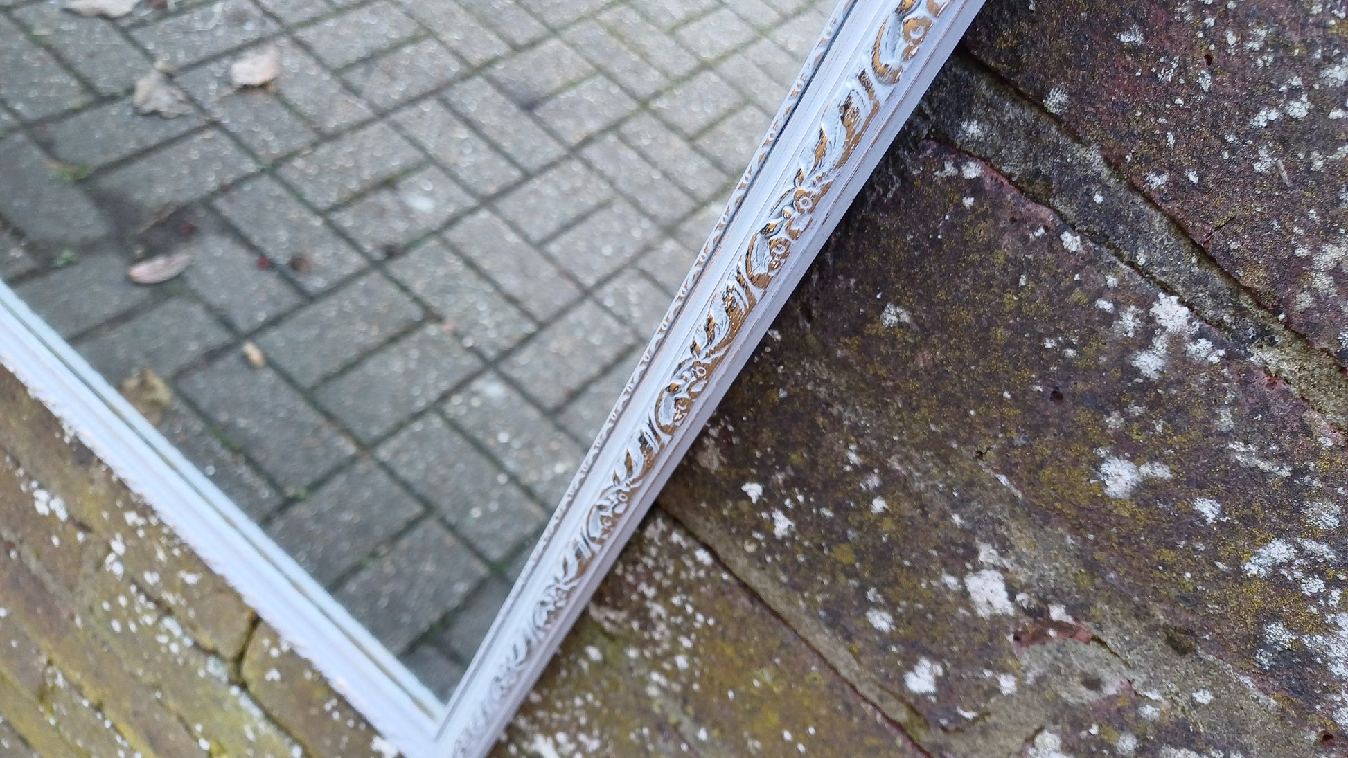 Stylish Vintage Hand Painted Retro Grey and Gold Wall Mirror Unique Bespoke