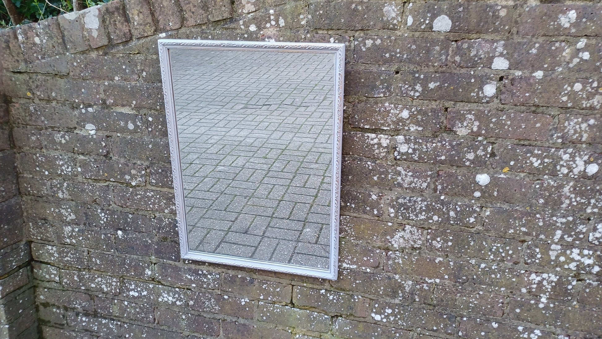 Stylish Vintage Hand Painted Retro Grey and Gold Wall Mirror Unique Bespoke