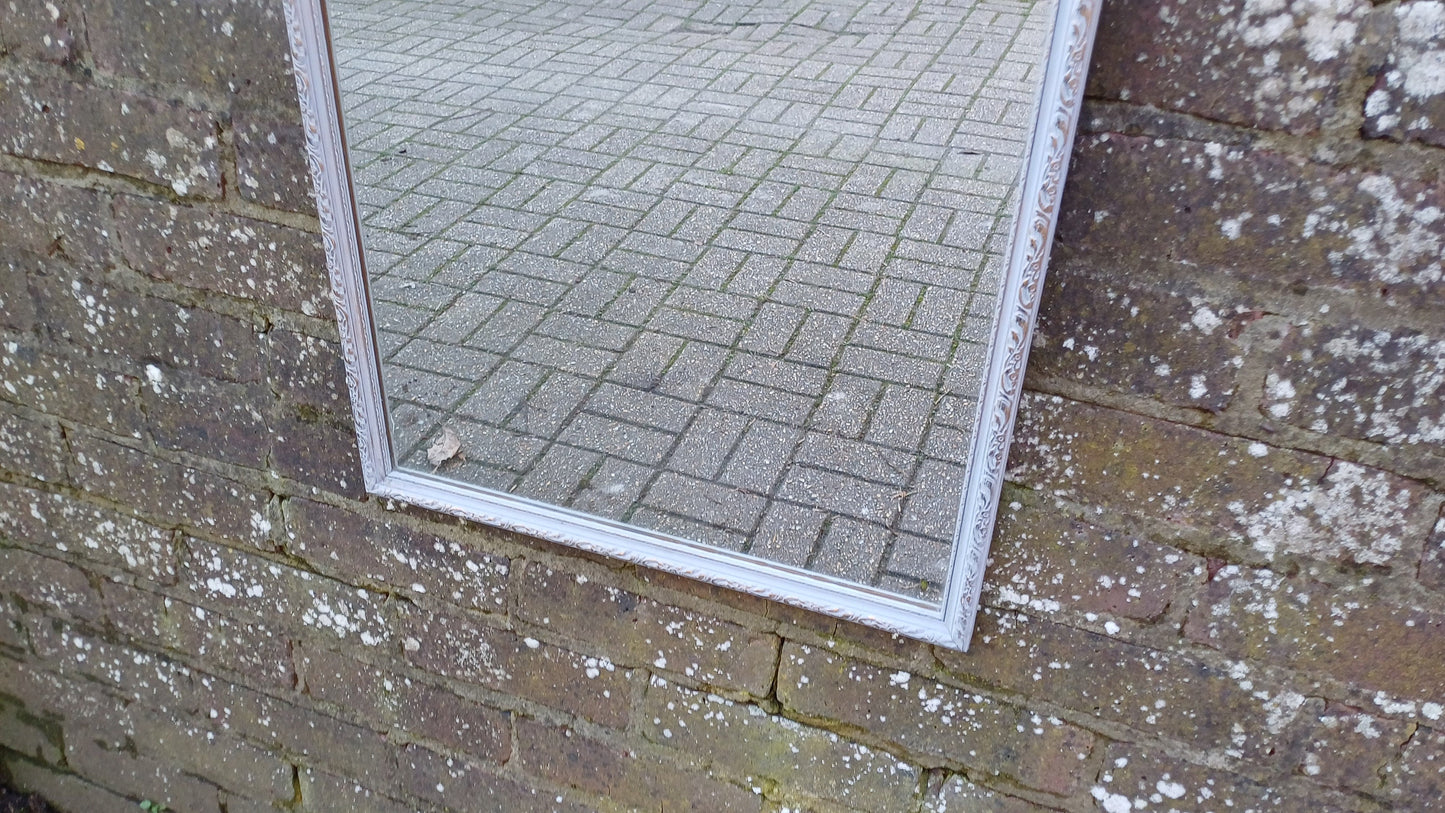 Stylish Vintage Hand Painted Retro Grey and Gold Wall Mirror Unique Bespoke