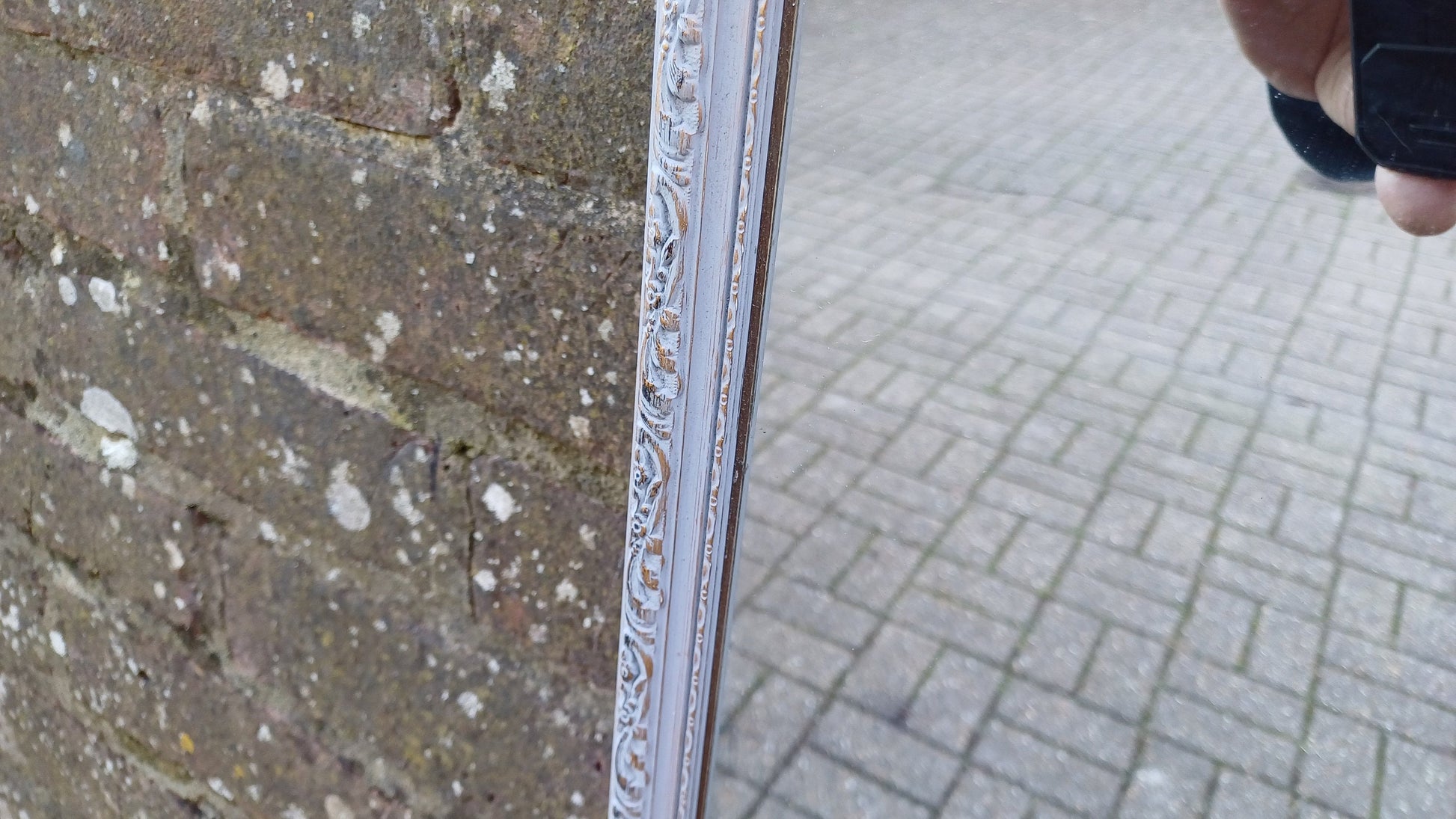 Stylish Vintage Hand Painted Retro Grey and Gold Wall Mirror Unique Bespoke