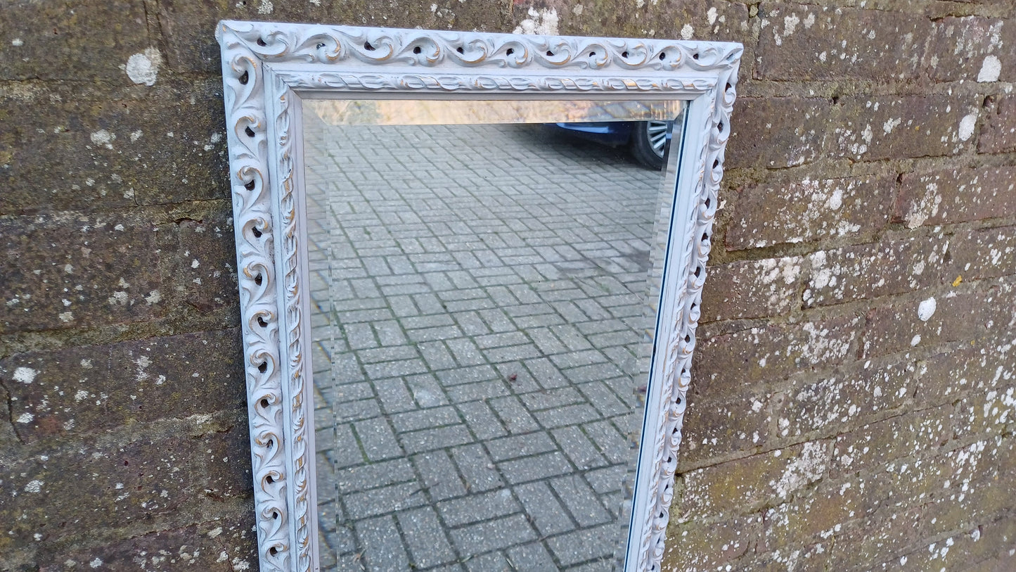 Vintage Hand Painted Retro Grey and Gold Wall Mirror Unique Bespoke Bevelled, Hangs Either Way