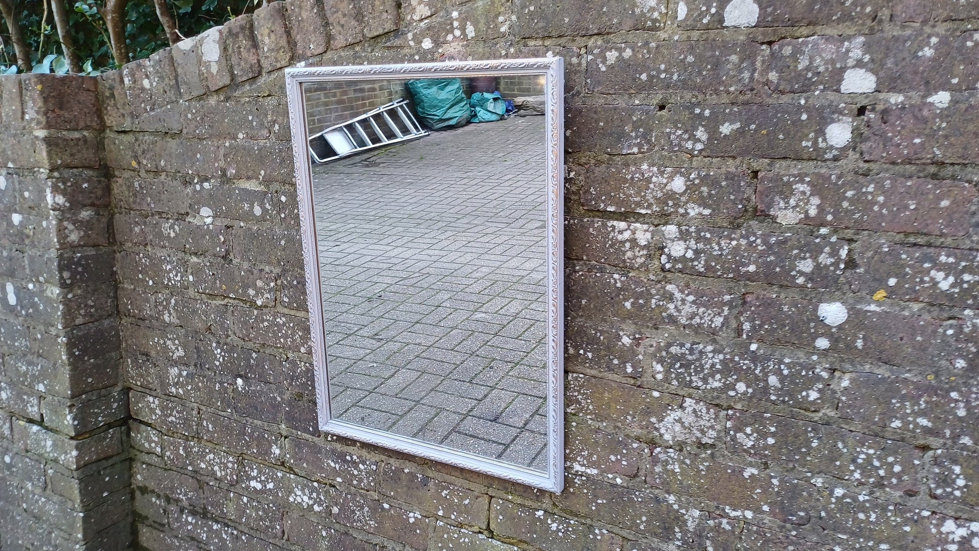 Stylish Vintage Hand Painted Retro Grey and Gold Wall Mirror Unique Bespoke