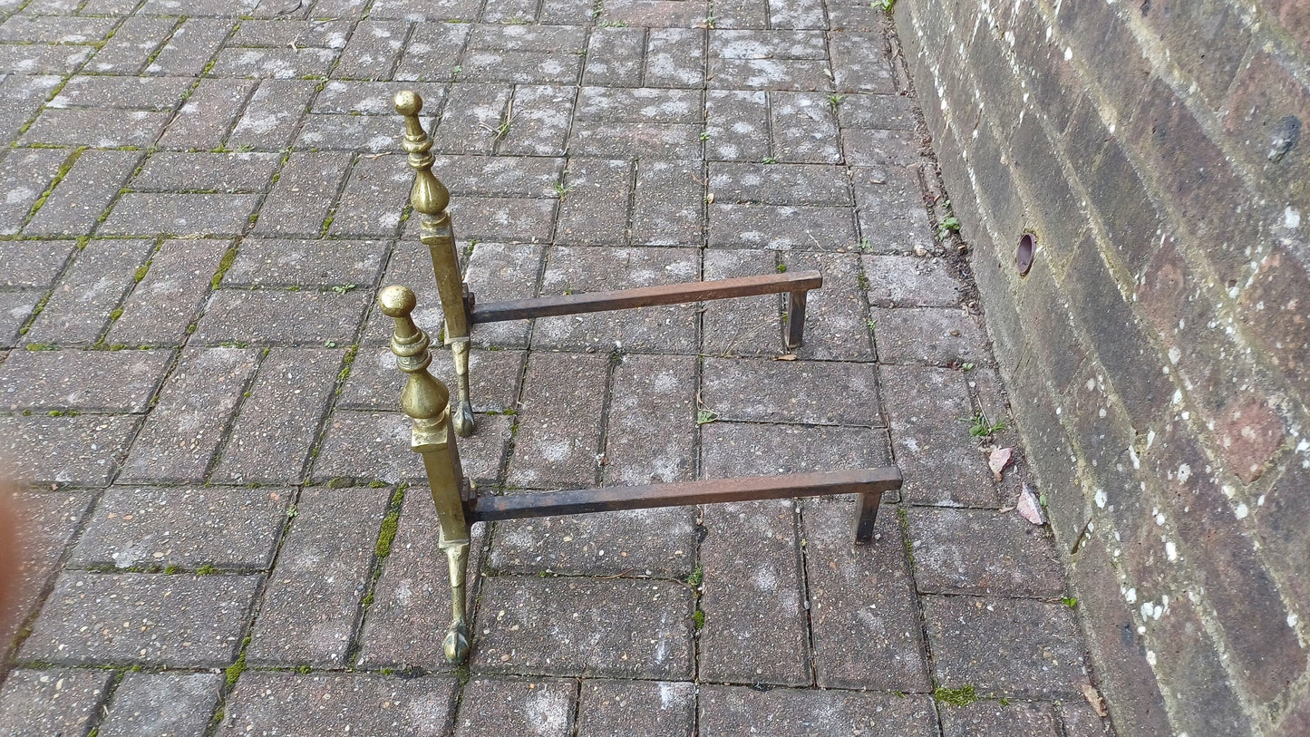 Pair of Vintage Brass and Iron Fire Dogs