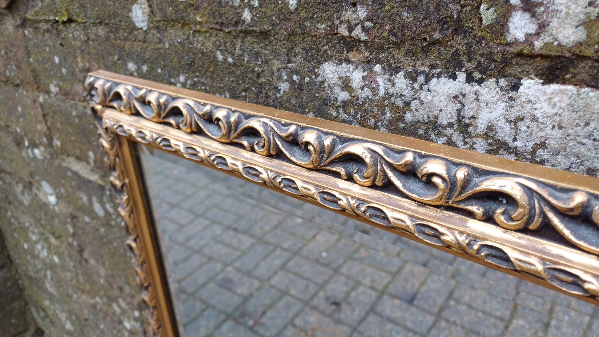 Vintage Ornate Large God Gilt and Black Mirror 70s