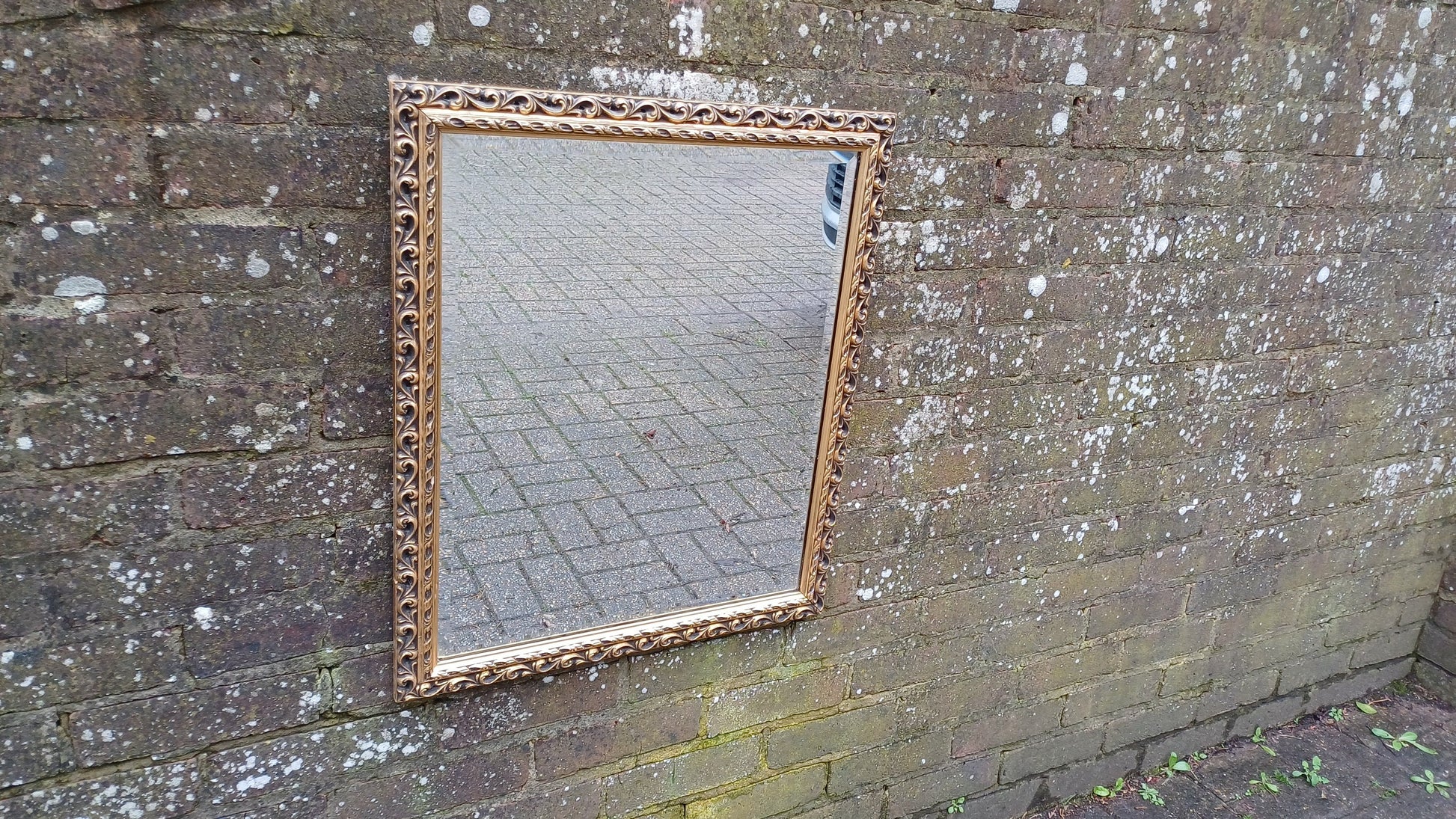 Vintage Ornate Large God Gilt and Black Mirror 70s