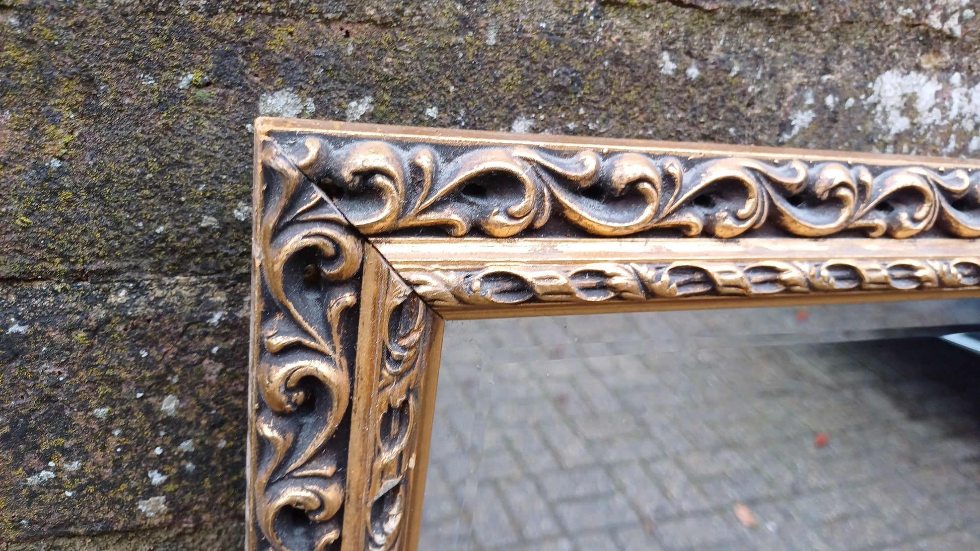 Vintage Ornate Large God Gilt and Black Mirror 70s