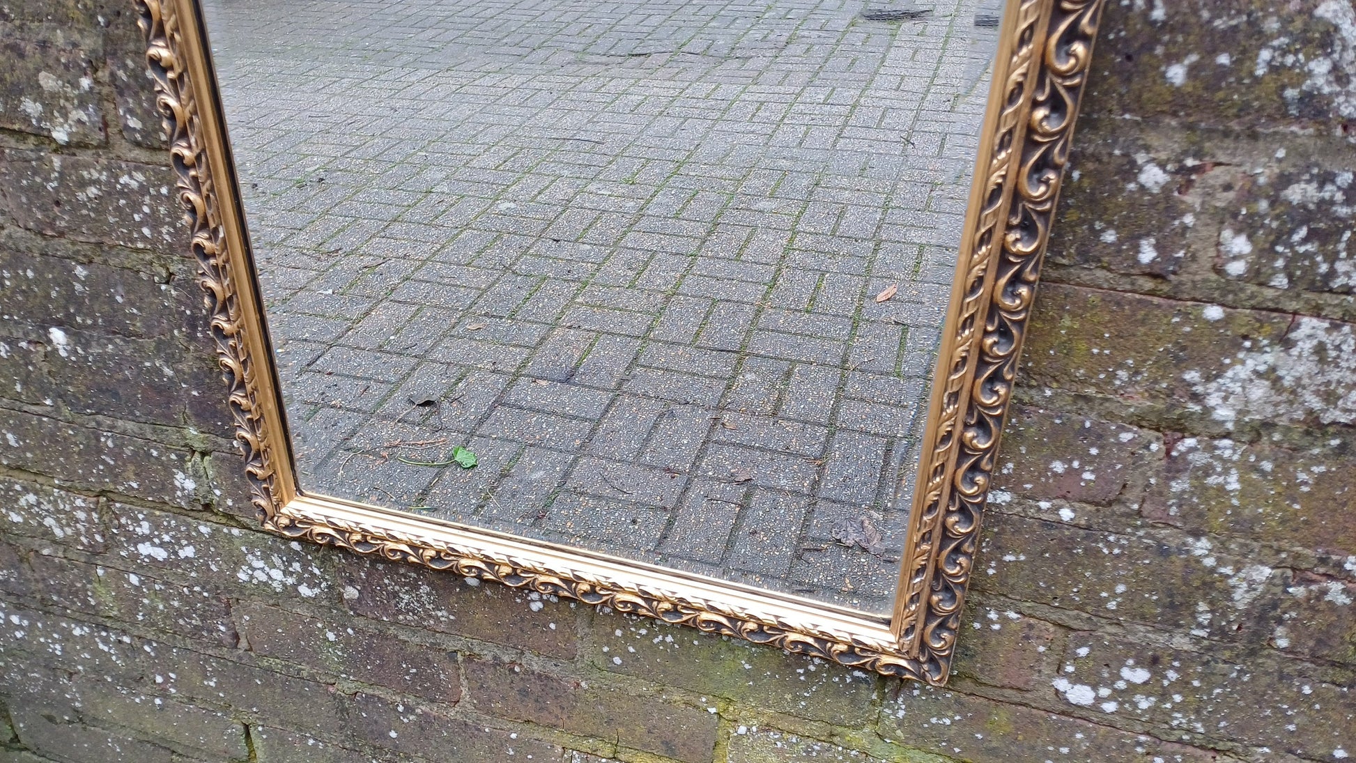 Vintage Ornate Large God Gilt and Black Mirror 70s